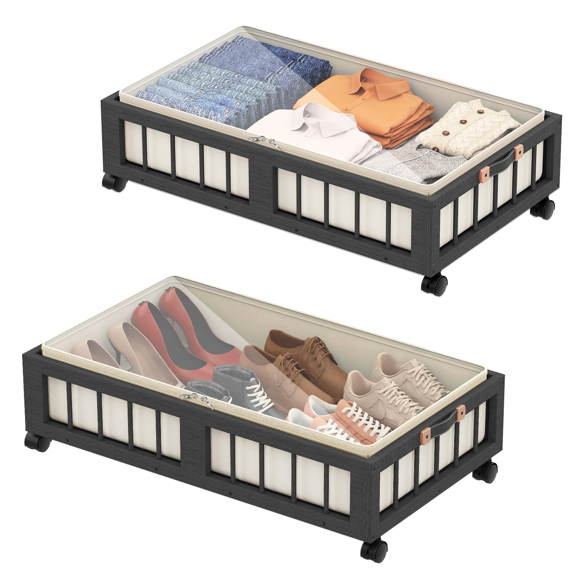 2 Pack Bamboo Under Bed Storage Containers with Wheels (2 Count)