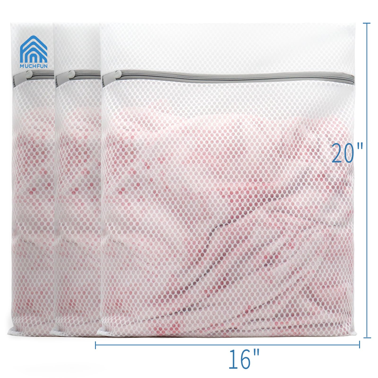 3Pcs Durable Honeycomb Mesh Laundry Bags for Delicates 16x20 Inches (3 Count)