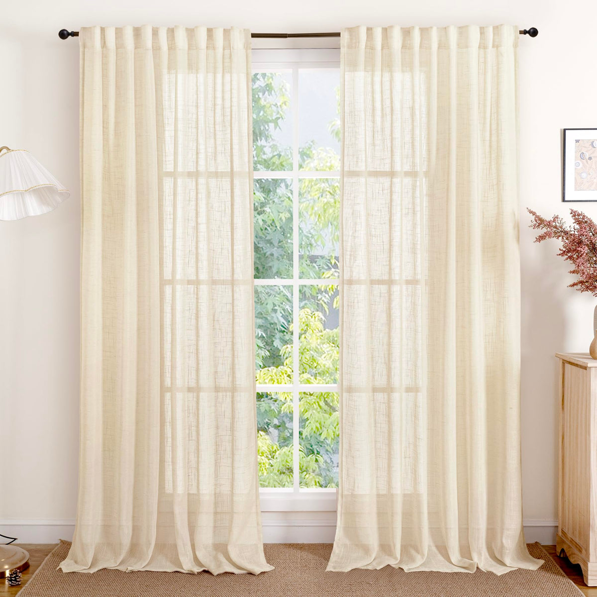 90 Inches Long Linen Semi Sheer Curtains for Living Room 2 Panels (2 Count)