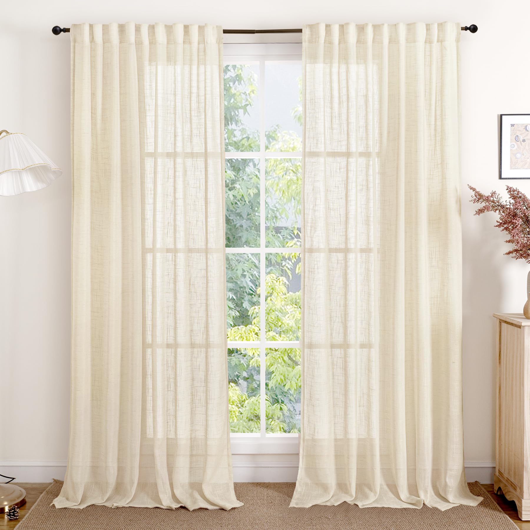 90 Inches Long Linen Semi Sheer Curtains for Living Room 2 Panels (2 Count)
