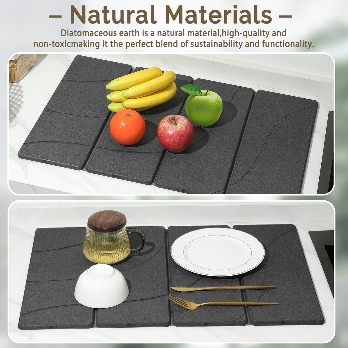Large Stone Dish Drying Mat for Kitchen Counter (2 Count)