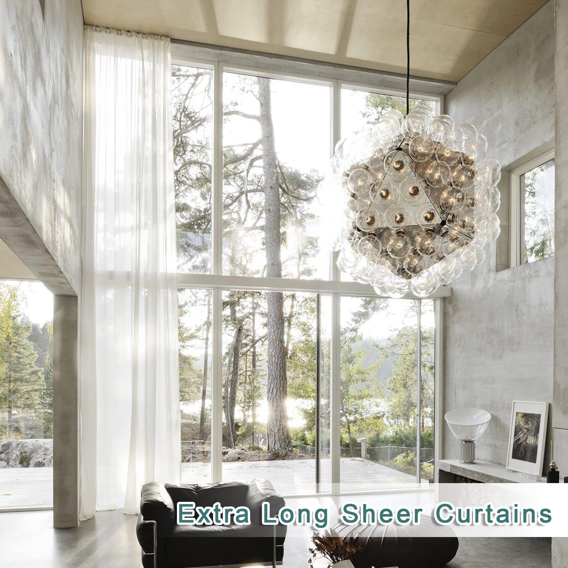 Extra Long White Sheer Curtains 144 inch 2 Panels Set (2 Count)