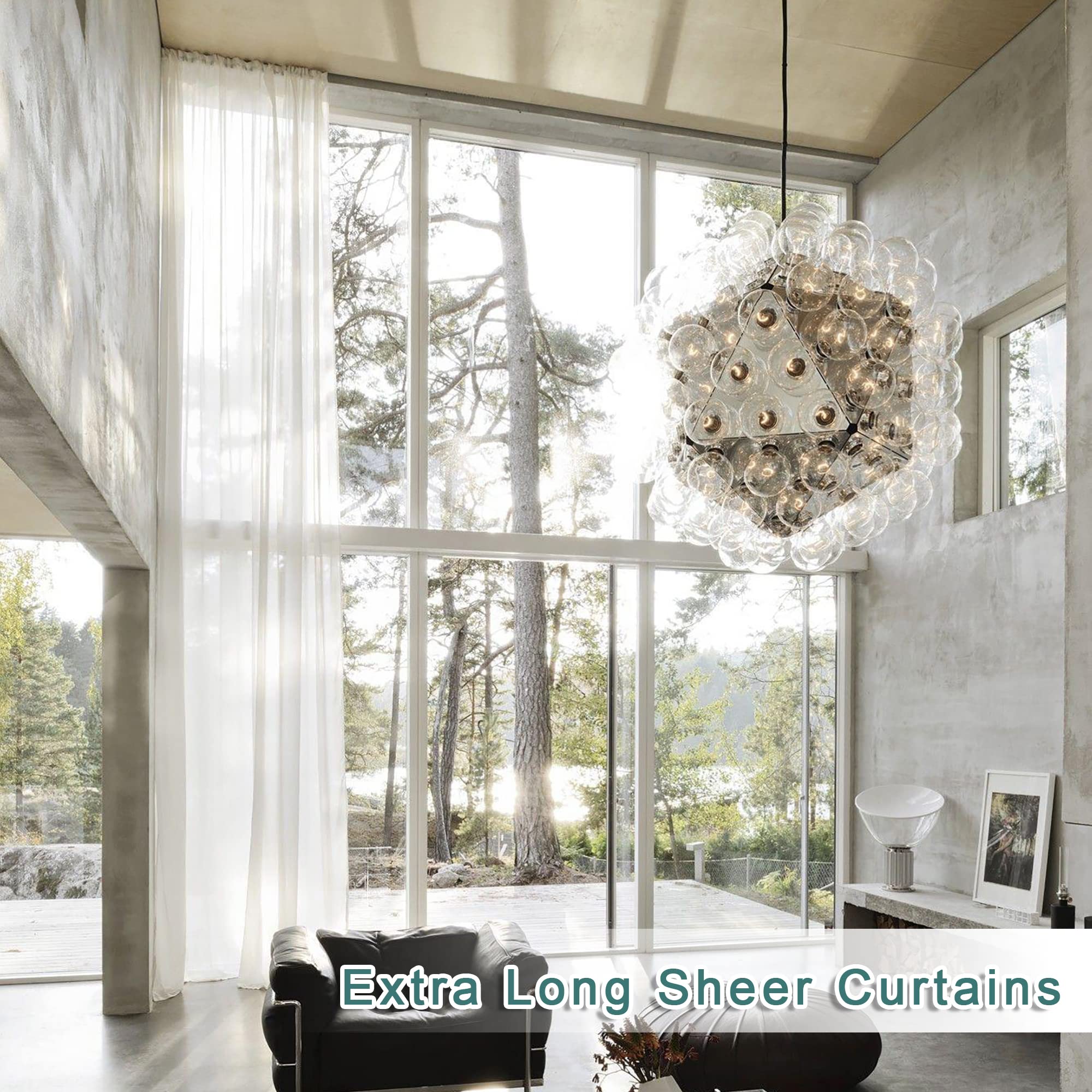 Extra Long White Sheer Curtains 144 inch 2 Panels Set (2 Count)
