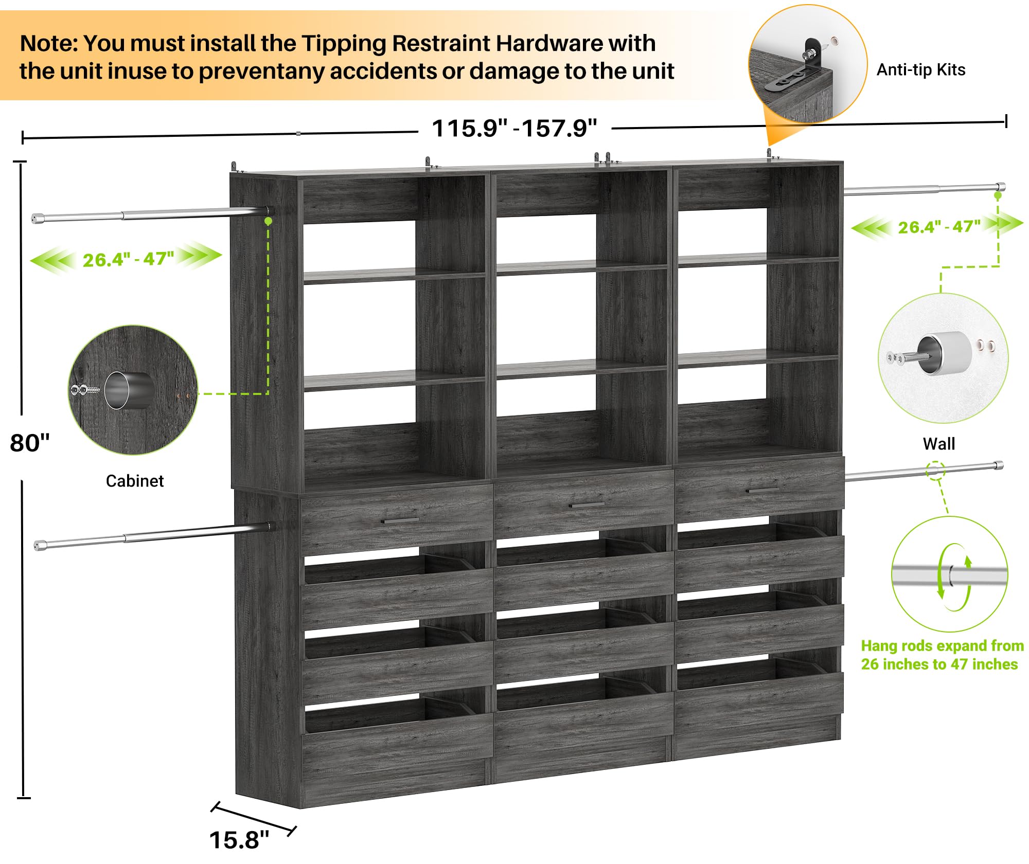 Closet System with 12 Drawers