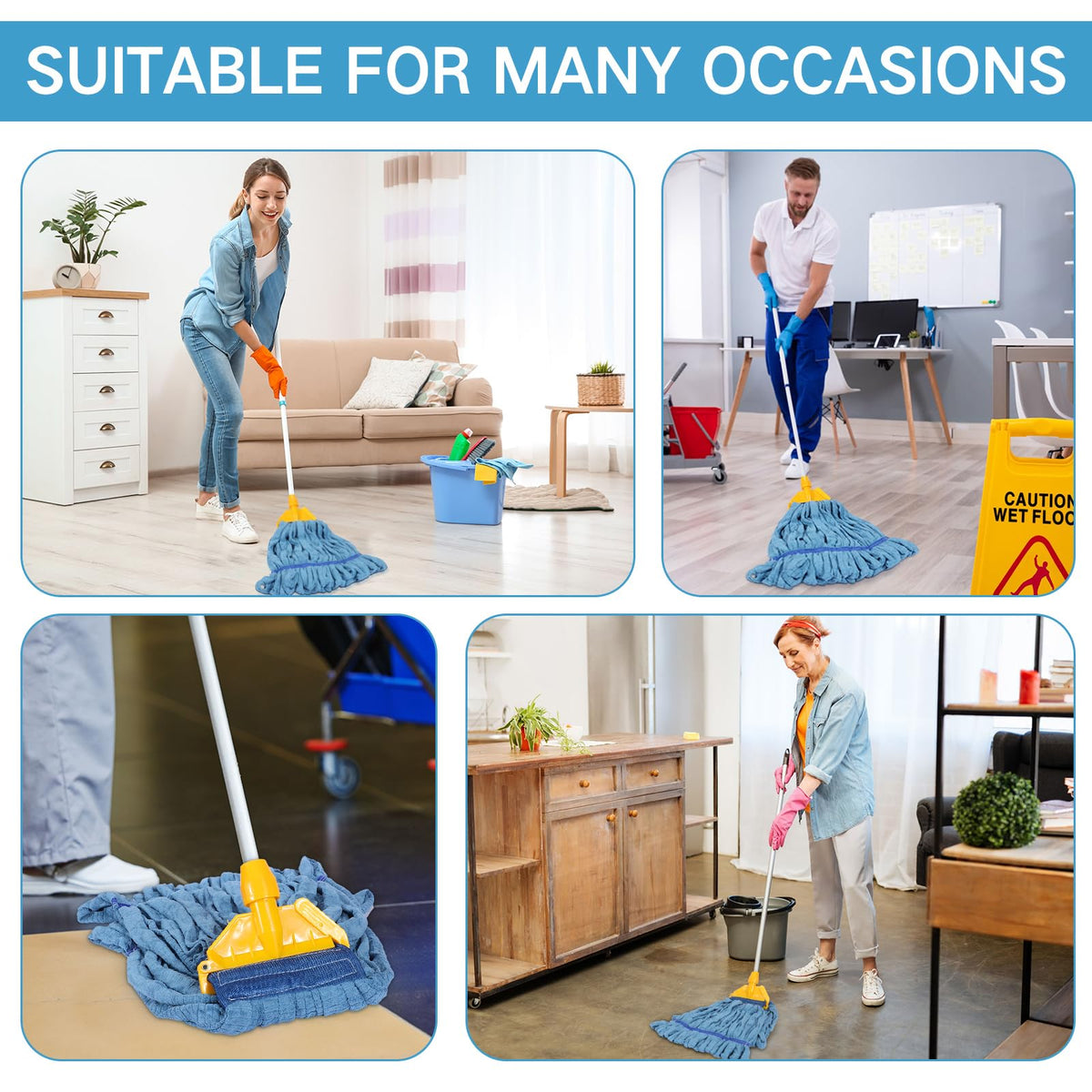 4 Pcs Microfiber Commercial Mop Head Replacement Tube Industrial Looped End Mop Heads Refill for Floor Cleaning for Home Commercial Industrial Use