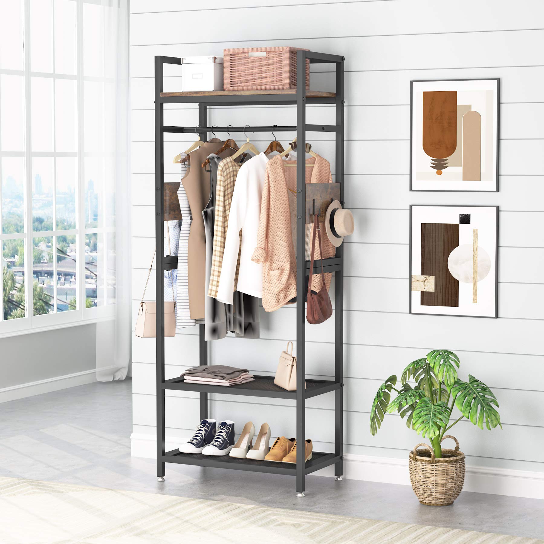 Small Heavy Duty Clothes Rack Set of 10 with Shelf and Hanging Rod (10 Count)