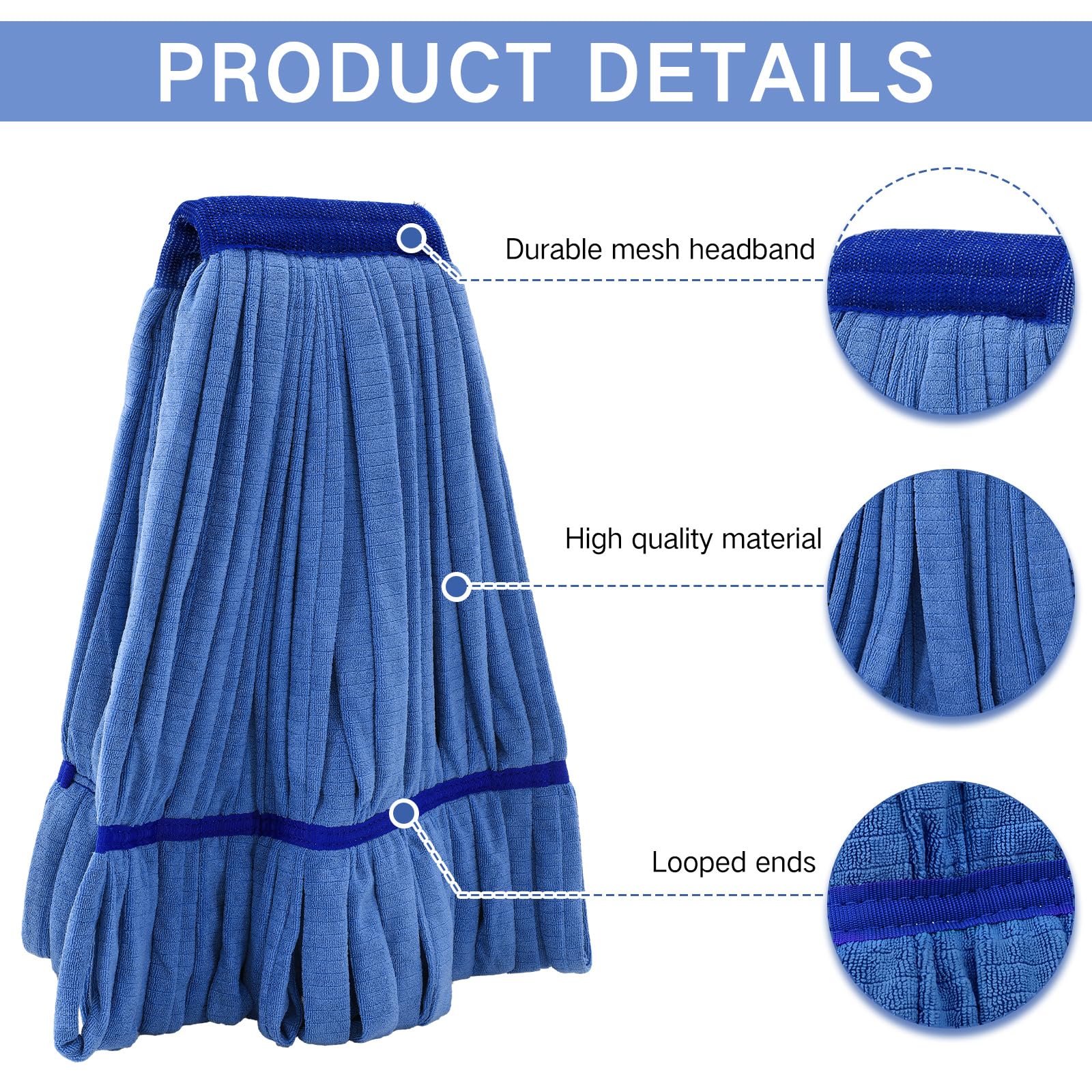 4 Pcs Microfiber Commercial Mop Head Replacement Tube Industrial Looped End Mop Heads Refill for Floor Cleaning for Home Commercial Industrial Use (4 Count)