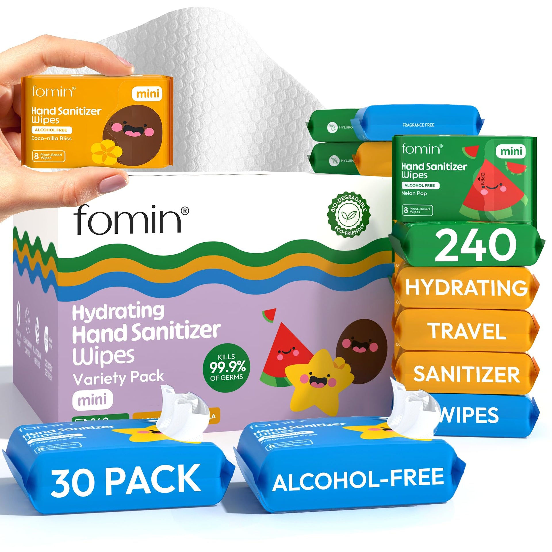 Mini Hand Sanitizer Wipes Travel Size 30 Pack (240 Count)