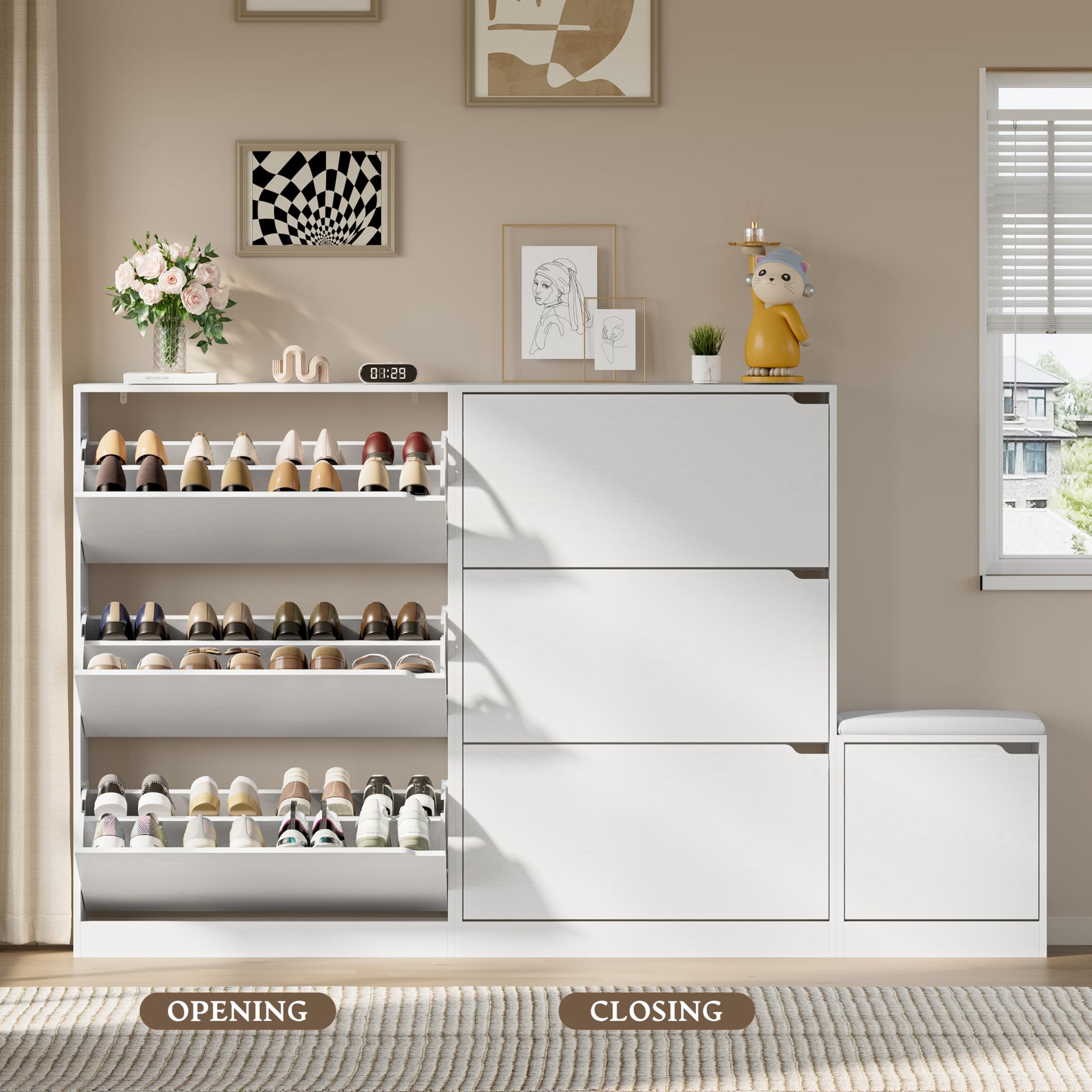 Shoe Cabinet with Bench and 3 Flip Drawers