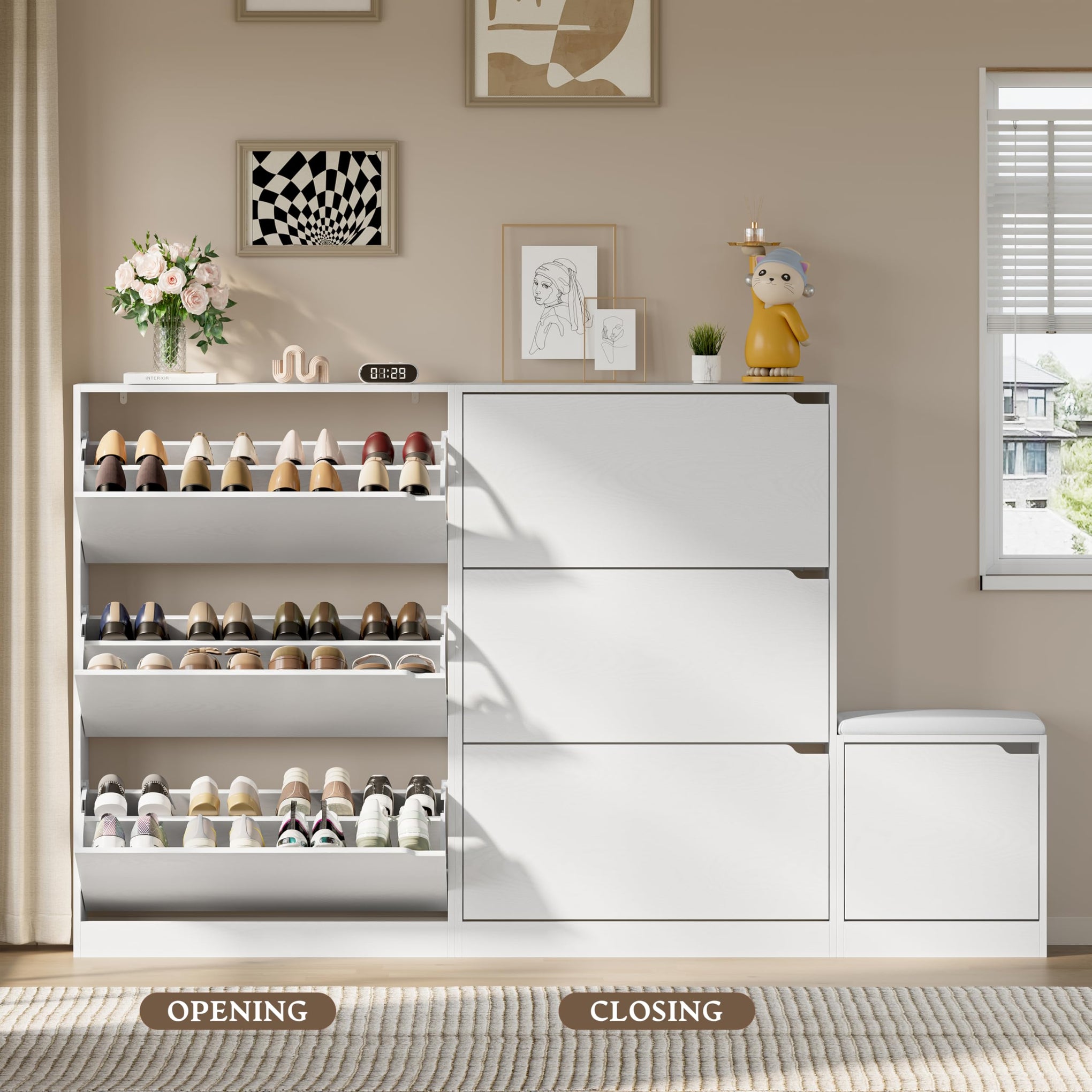 Shoe Cabinet with Bench and 3 Flip Drawers