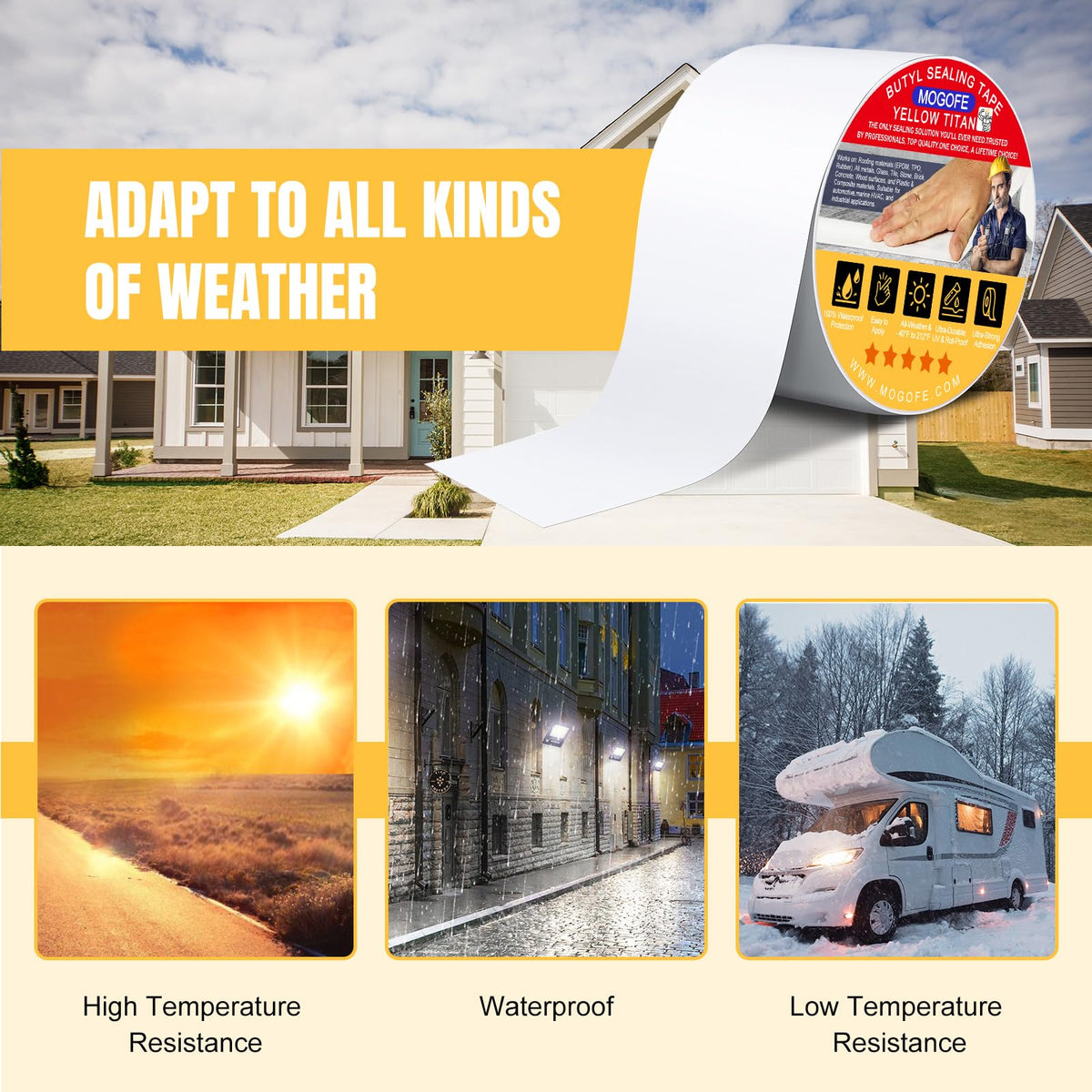 Yellow Titan RV Roof Sealant Tape White 1.5" x 50' Waterproof Tape