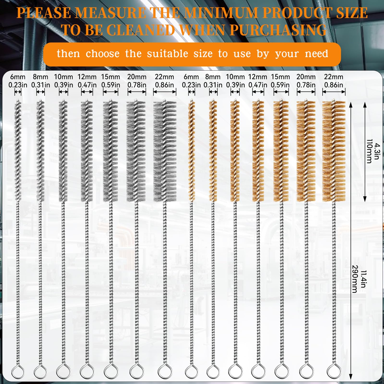 14pcs Wire Tube Cleaning Brush 12" Brass Stainless Steel Engine Brush Set (14 Count)
