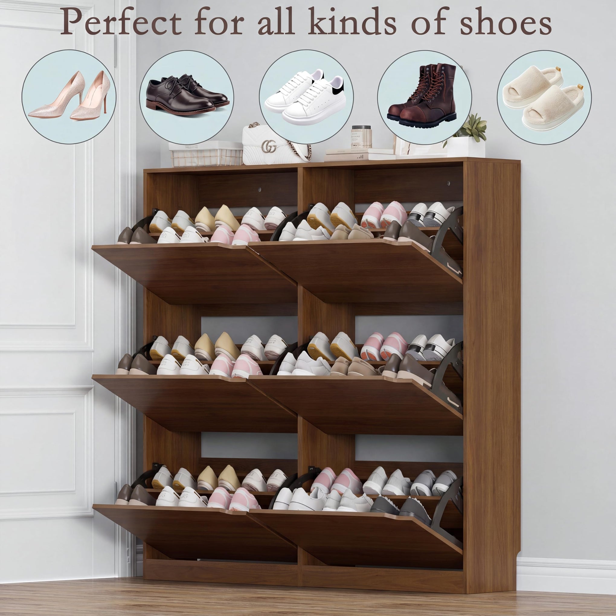 Shoe Cabinet with 6 Flip Drawers