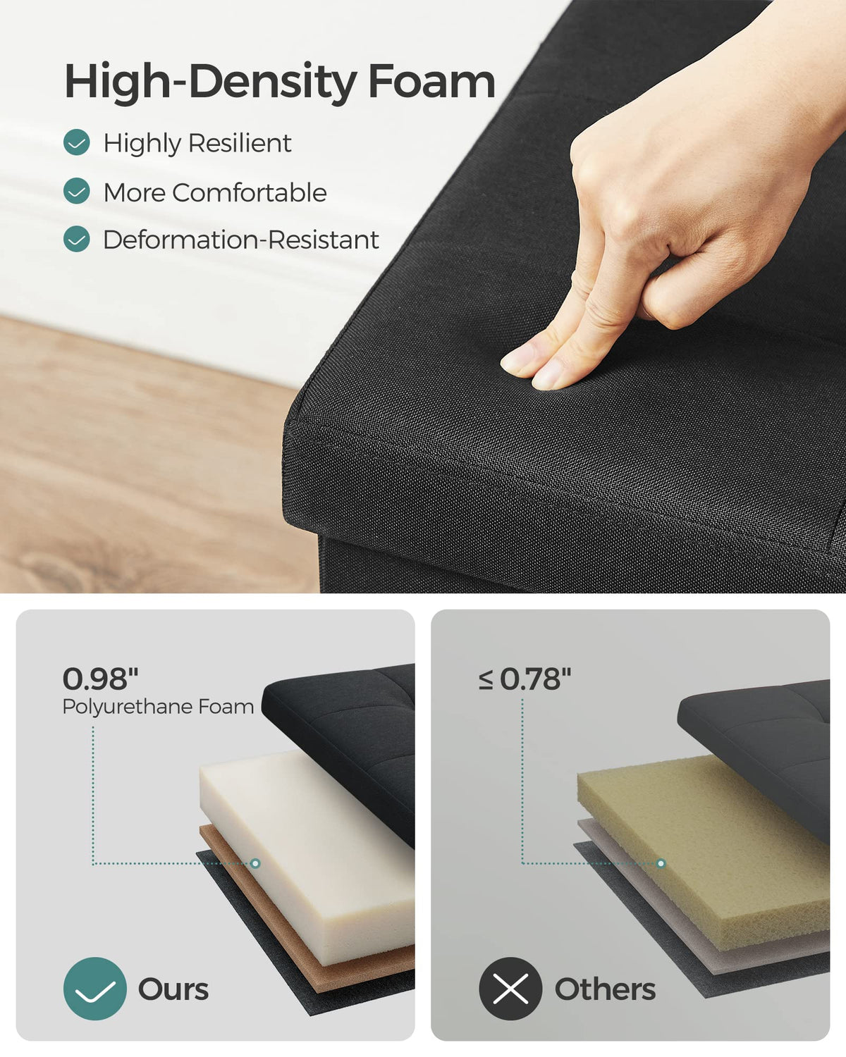 43.3 Inches Folding Storage Ottoman Bench