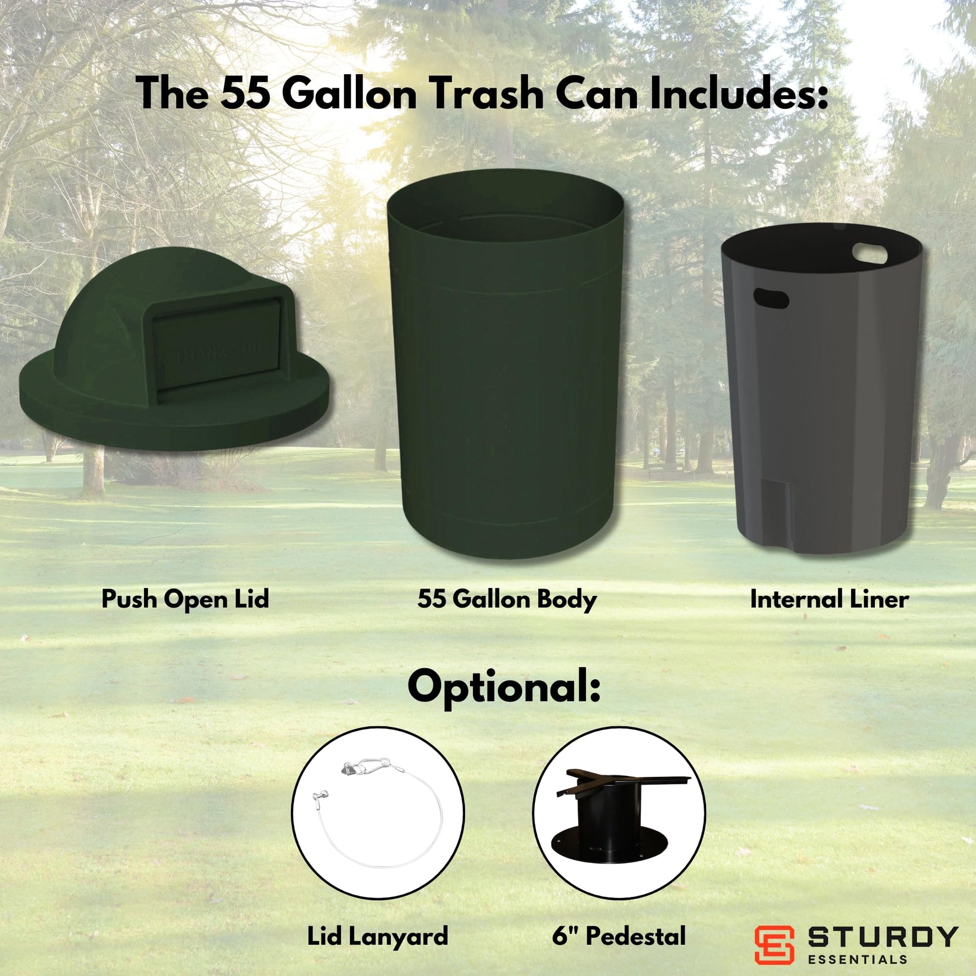 Campus Collection 55 Gallon Plastic Commercial Garbage Can with Push Lid