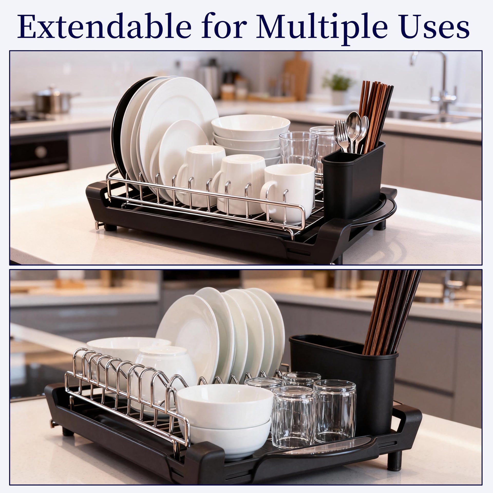 Dish Drying Rack Compact Expandable Double