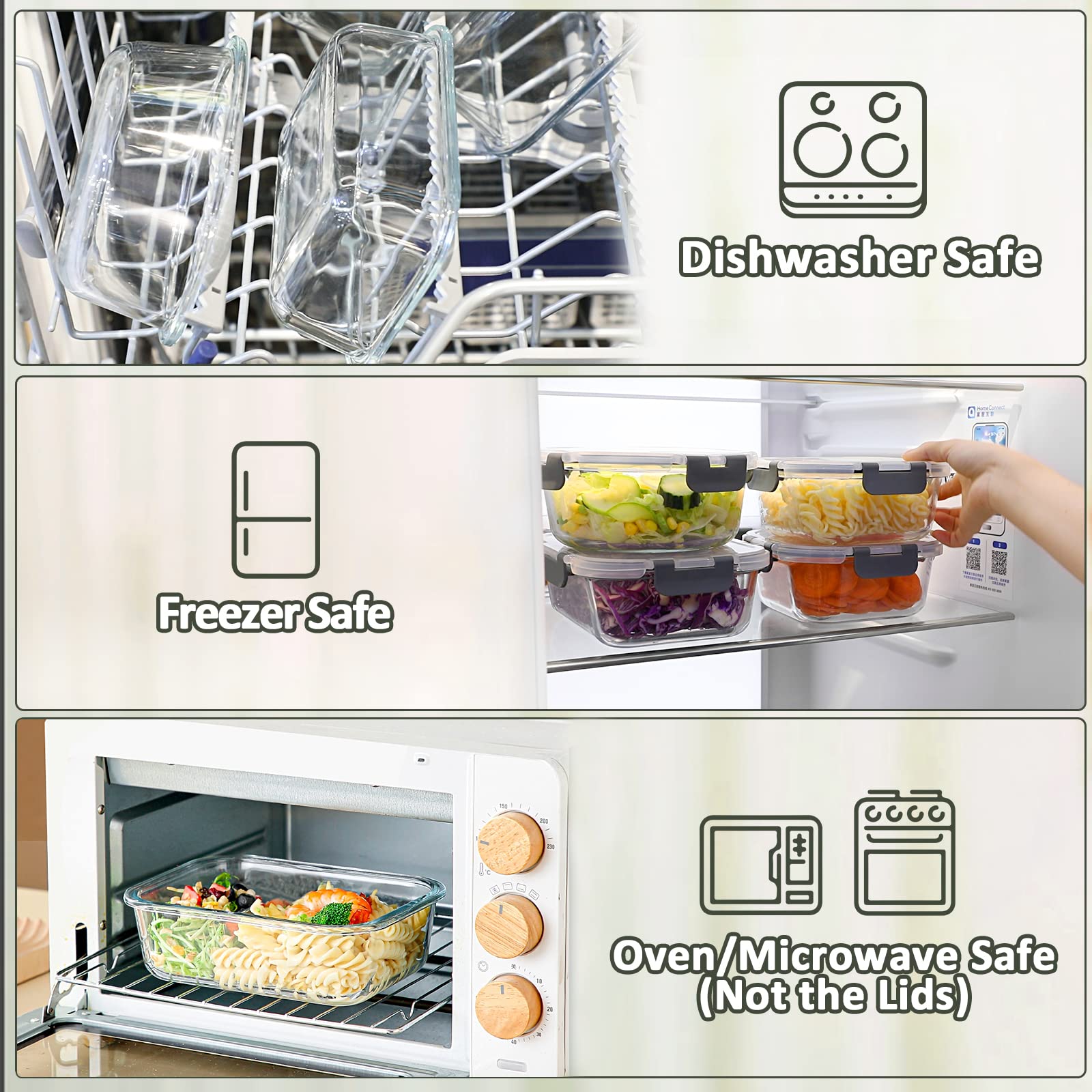 80 oz & 36 oz Extra Large Glass Food Storage Containers with Lids (4 Count)