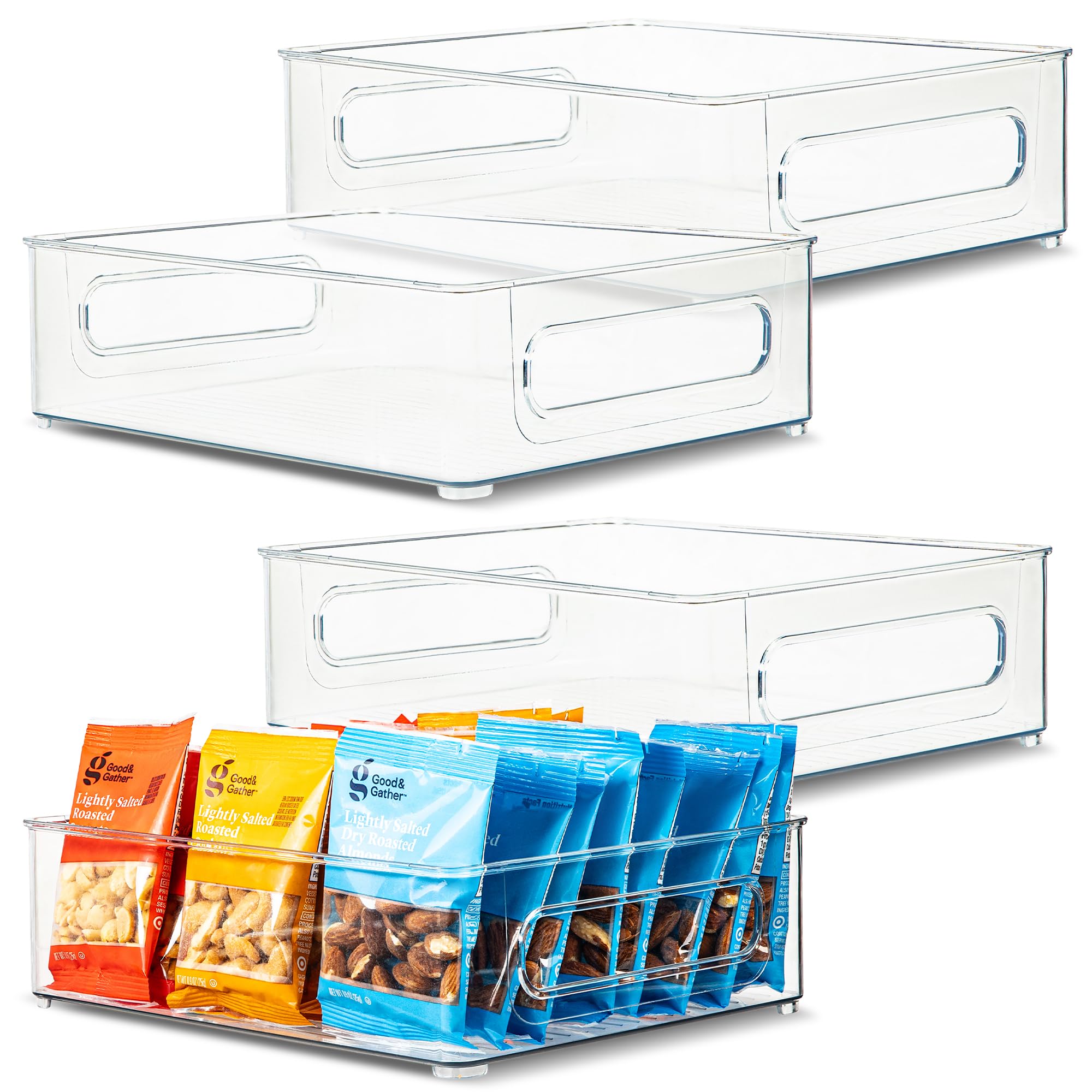 Plastic Food Storage 4 Pack Clear Container Bin with Handles for Organizing Kitchen (4 Count)