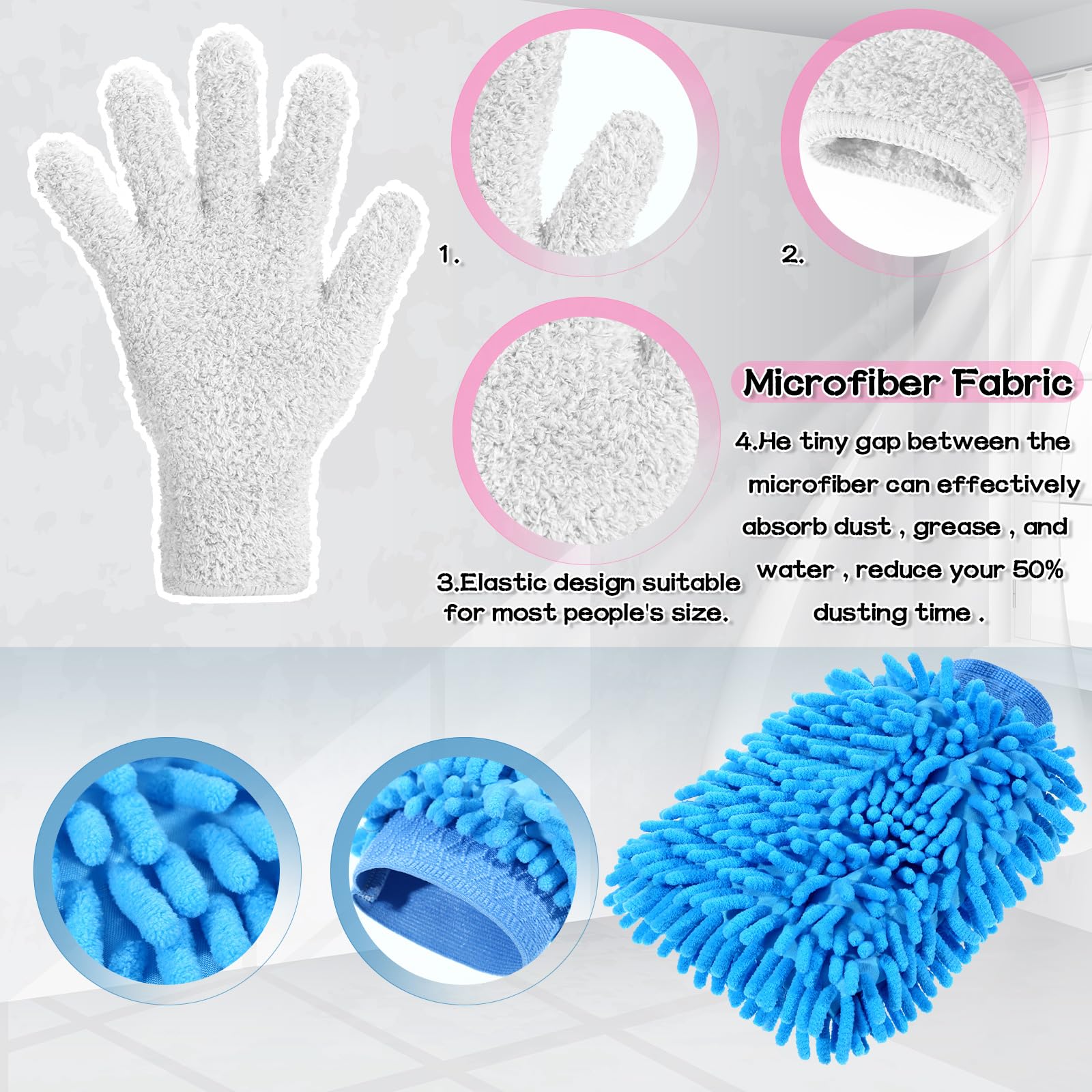 6 Pcs Micro Dusting Mitt Gloves Plant Cleaning (6 Count)