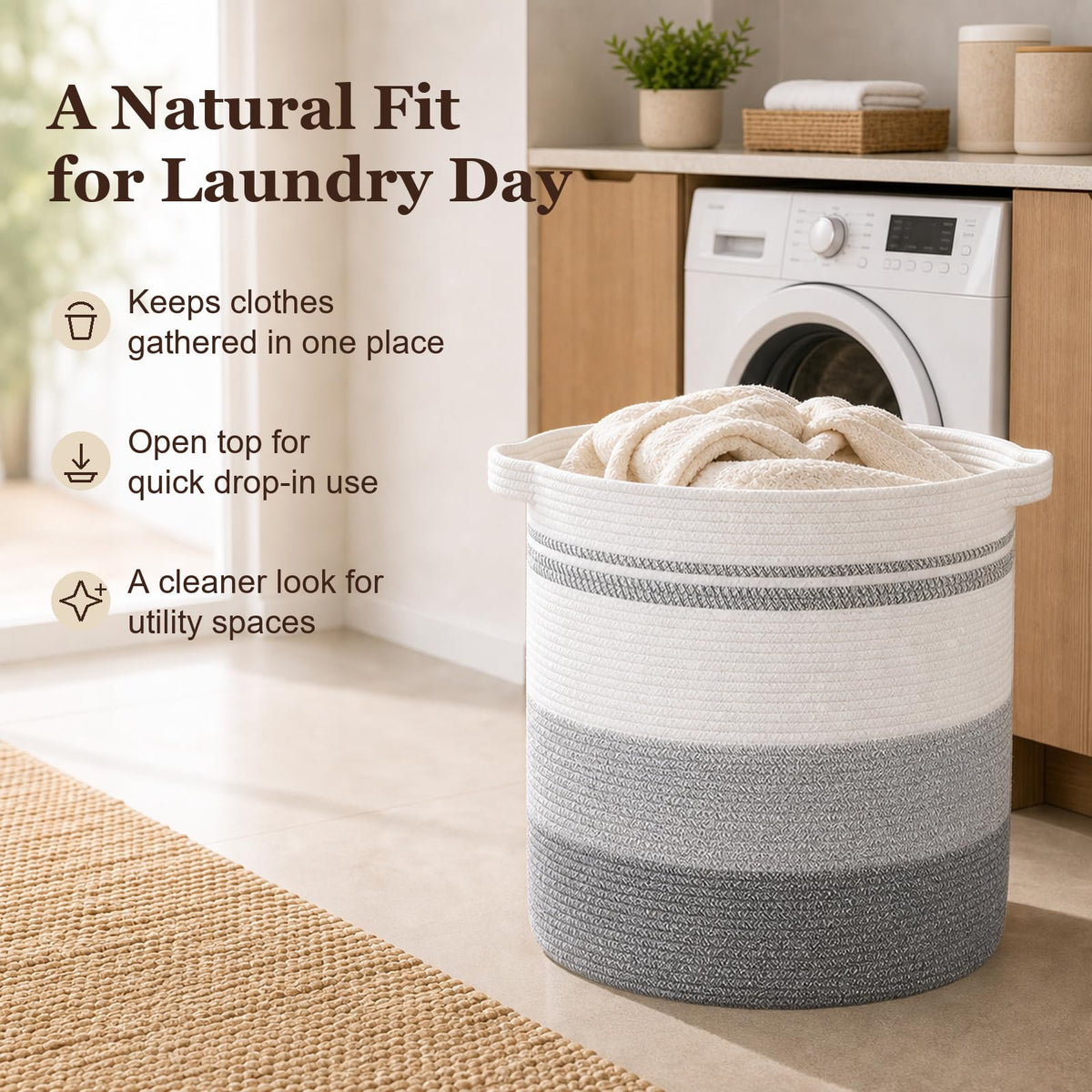 60L Laundry Basket Laundry Hamper Nursery Hamper Gradient Gray