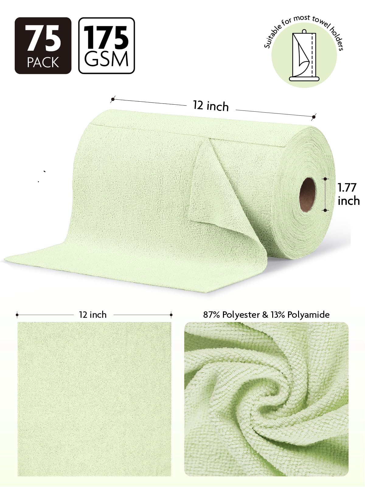 Microfiber Cleaning Cloth Roll (75 Count)