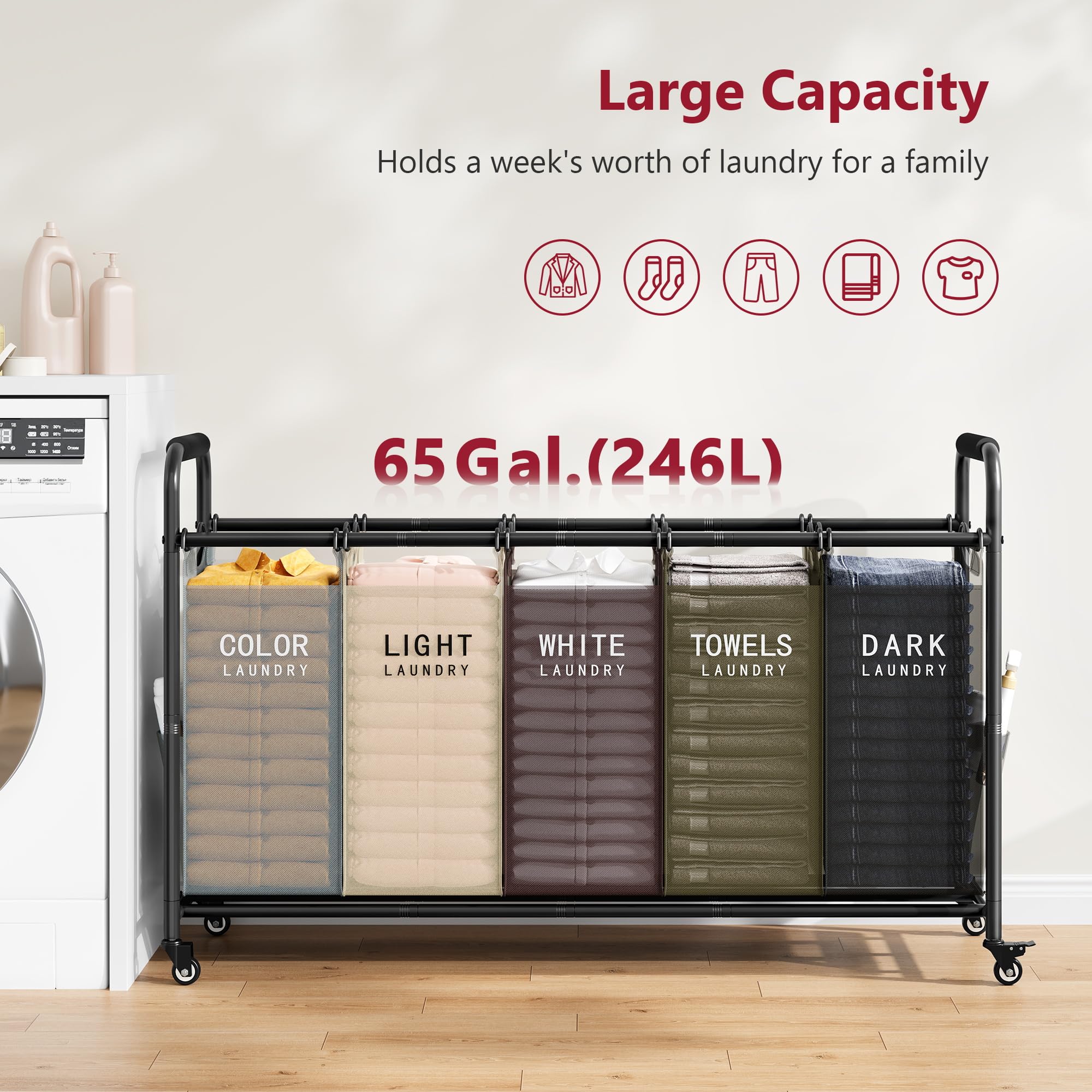 5 Bag Laundry Sorter Cart