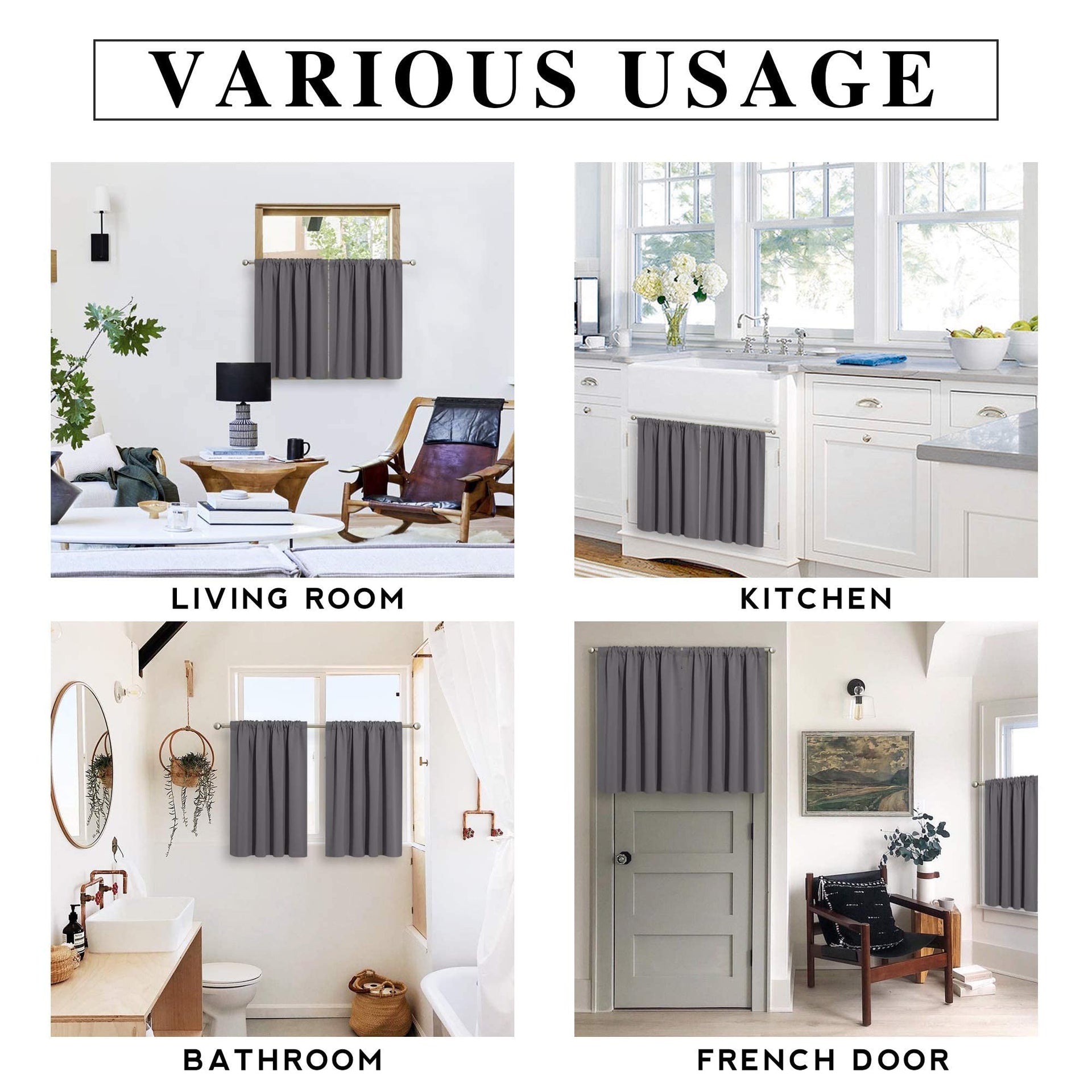 Short Grey Blackout Curtains for Small Bedroom Kitchen Cafe Window