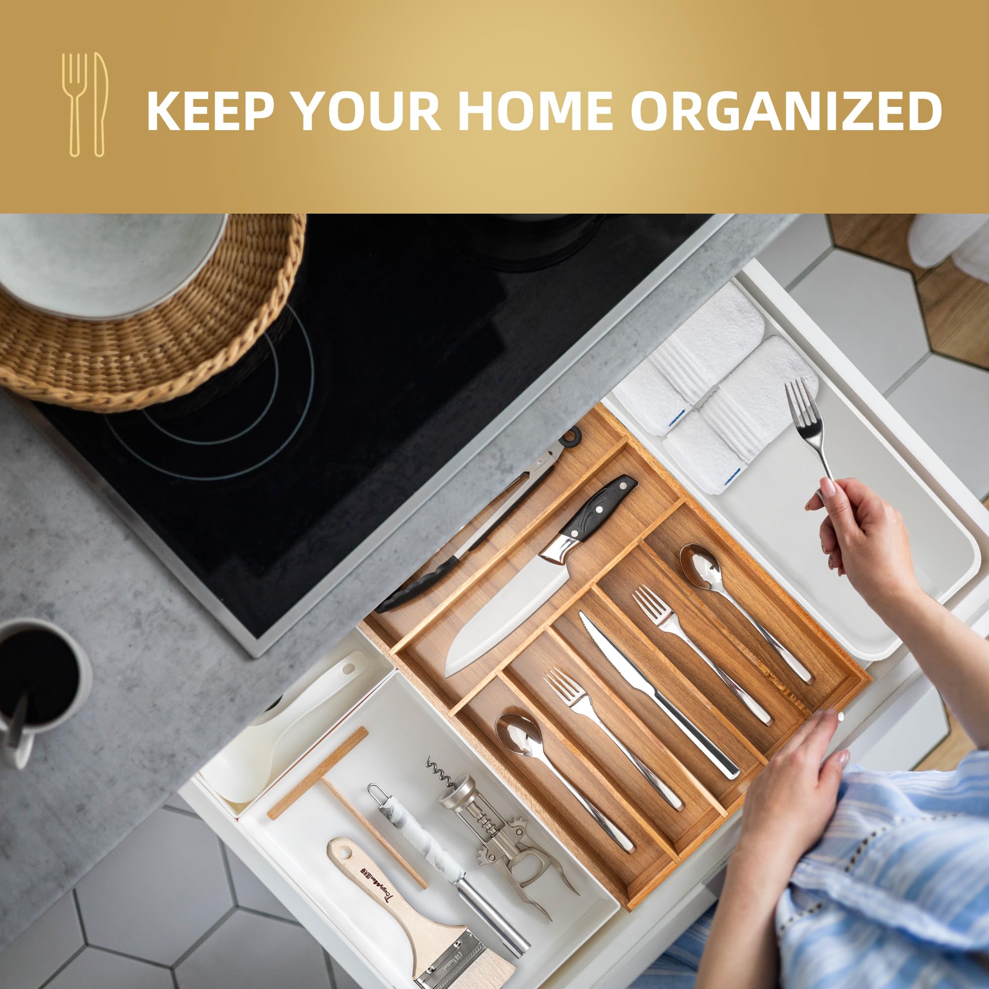 Silverware Organizer Acacia Kitchen Drawer Organizer Utensil Organizer Silverware Holder Cutlery Organizer in drawer Flatware Organizer Tray