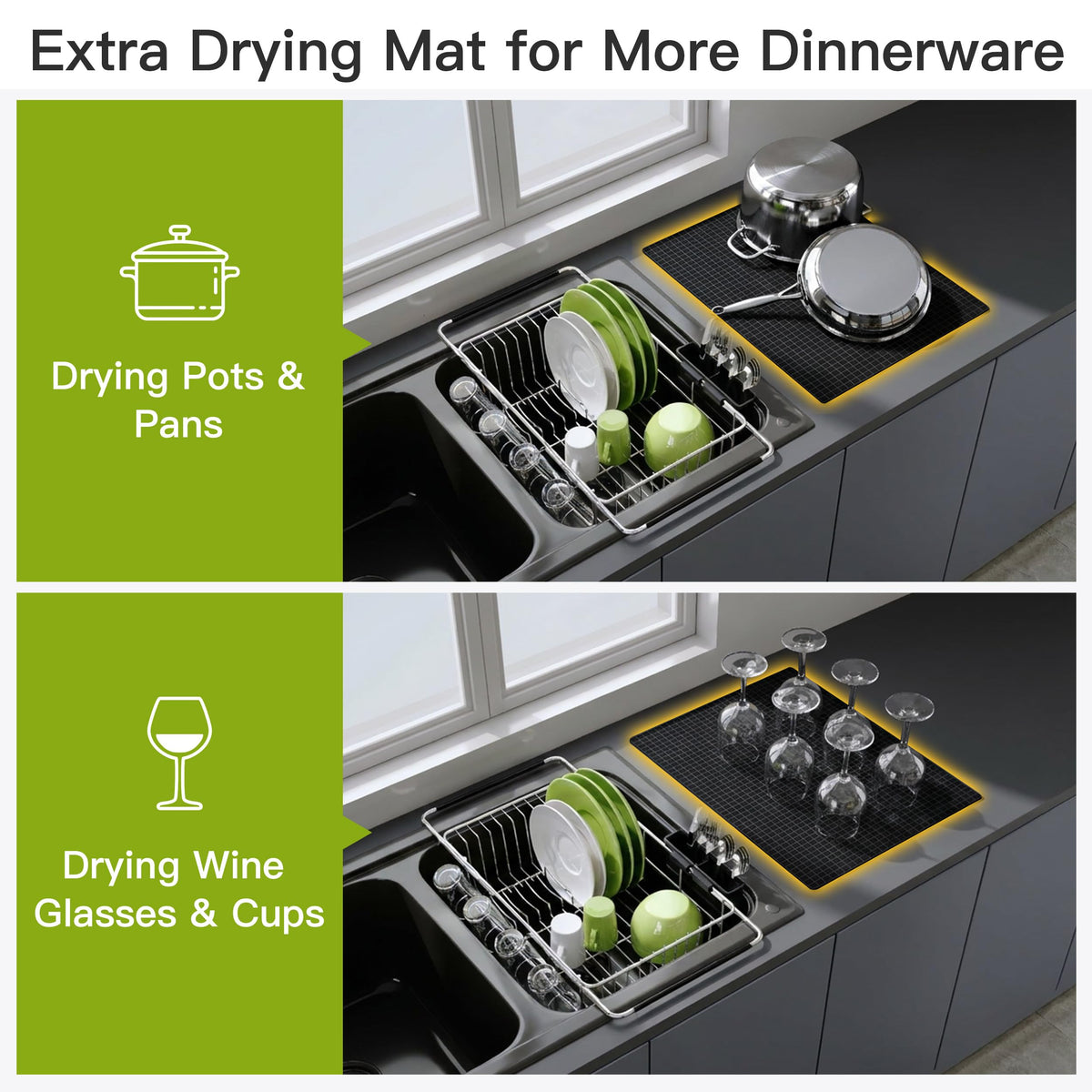 in Sink Dish Drying Rack with Mat