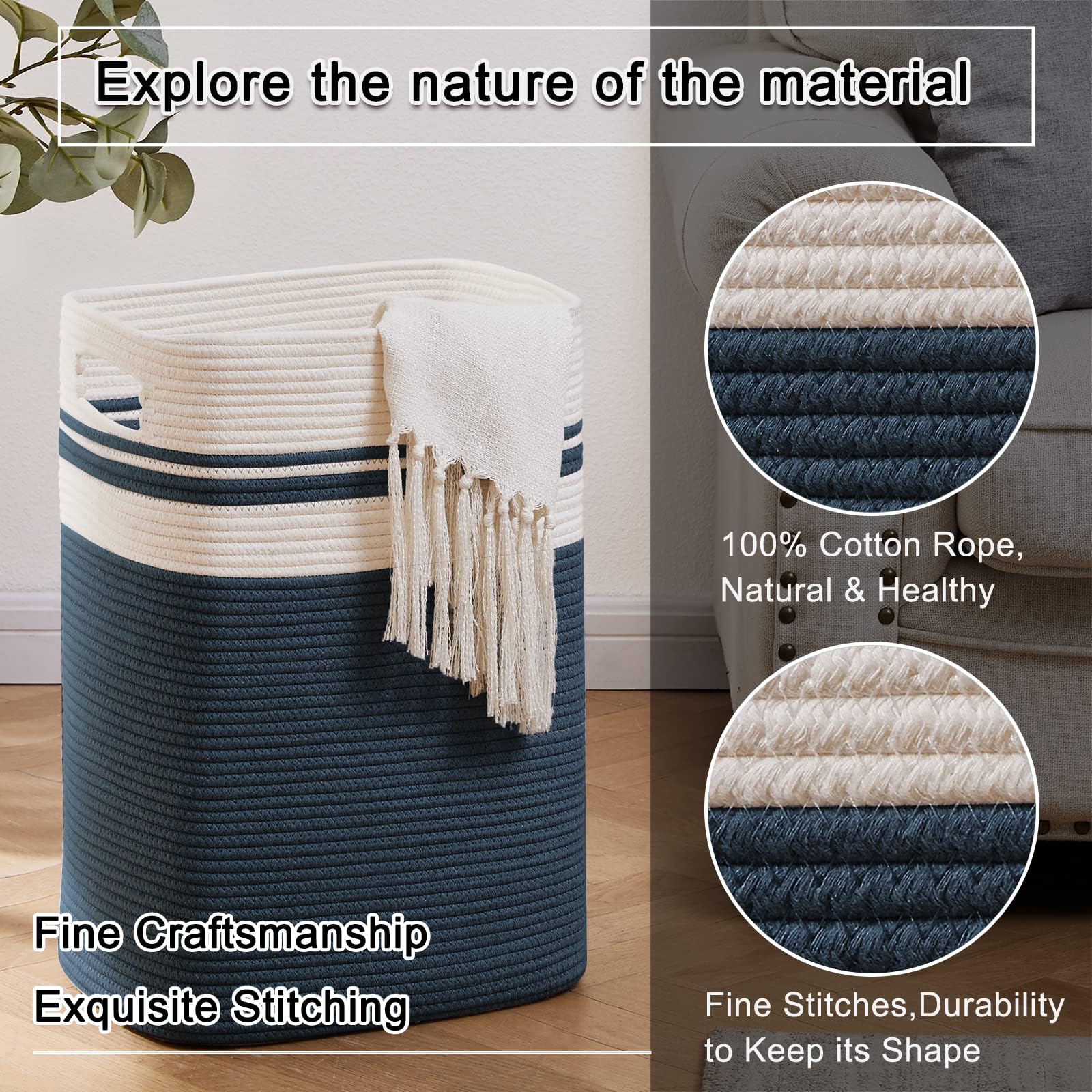 Laundry Hamper Collapsible Laundry Basket Clothes Organizer Blue