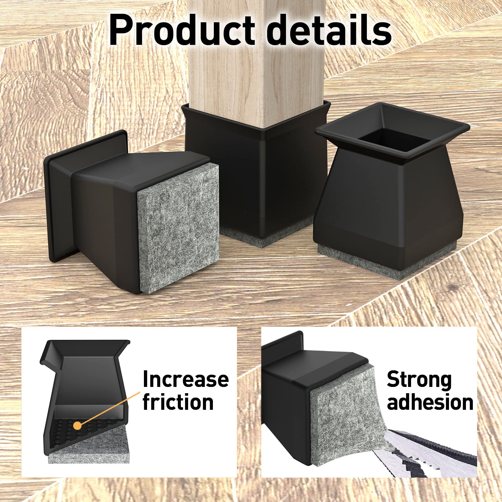 Square Chair Leg Protectors for Hardwood Floors (16 Count)
