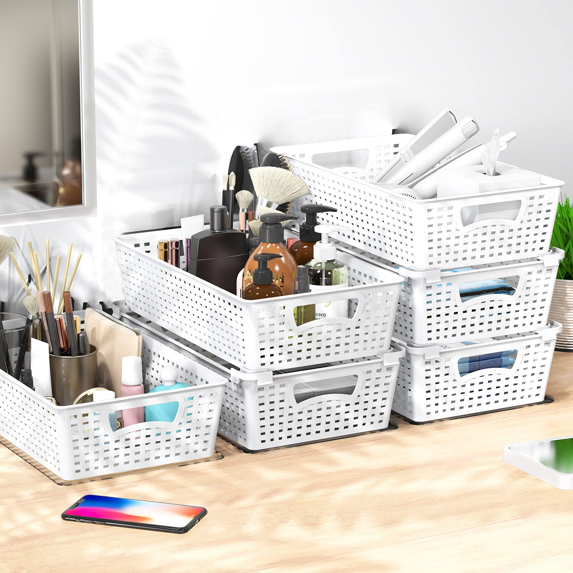 Stackable Plastic Woven Basket Organizer (28 Count)