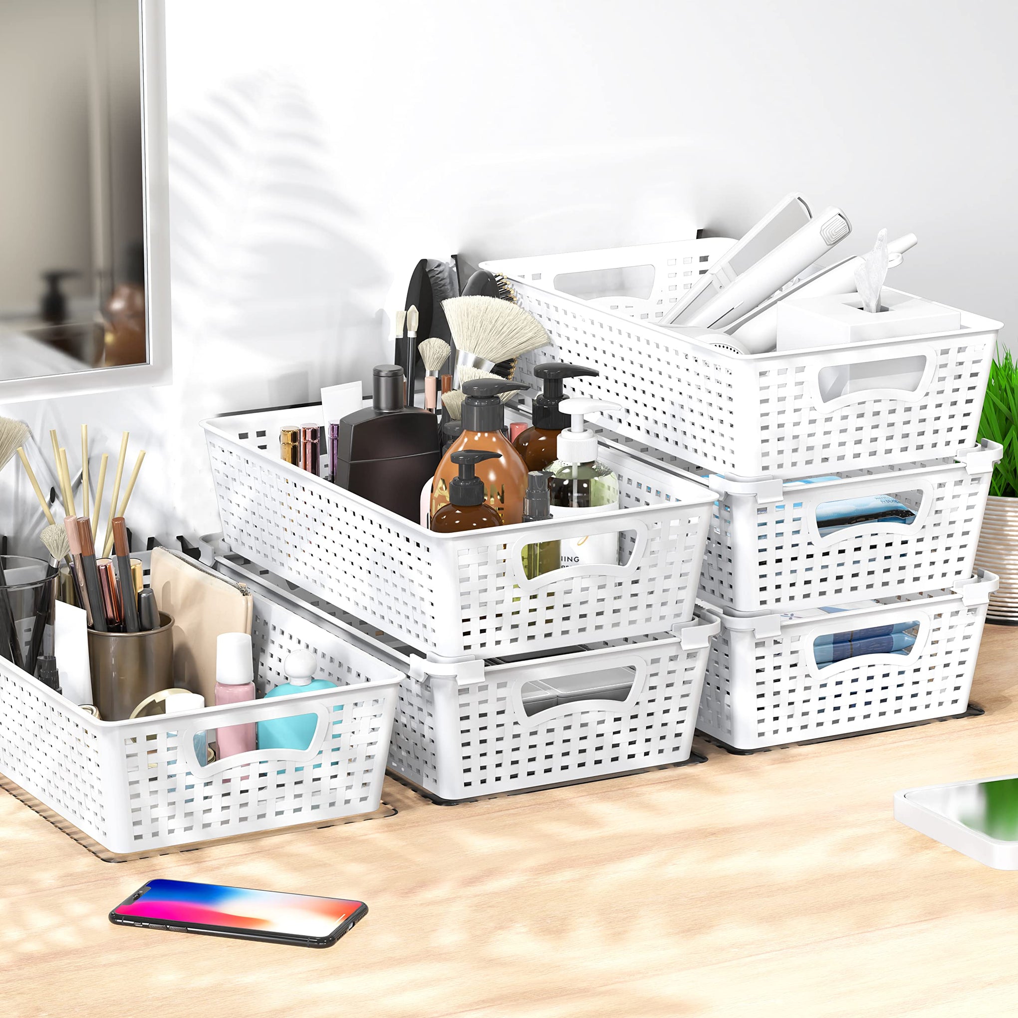 Stackable Plastic Woven Basket Organizer (28 Count)
