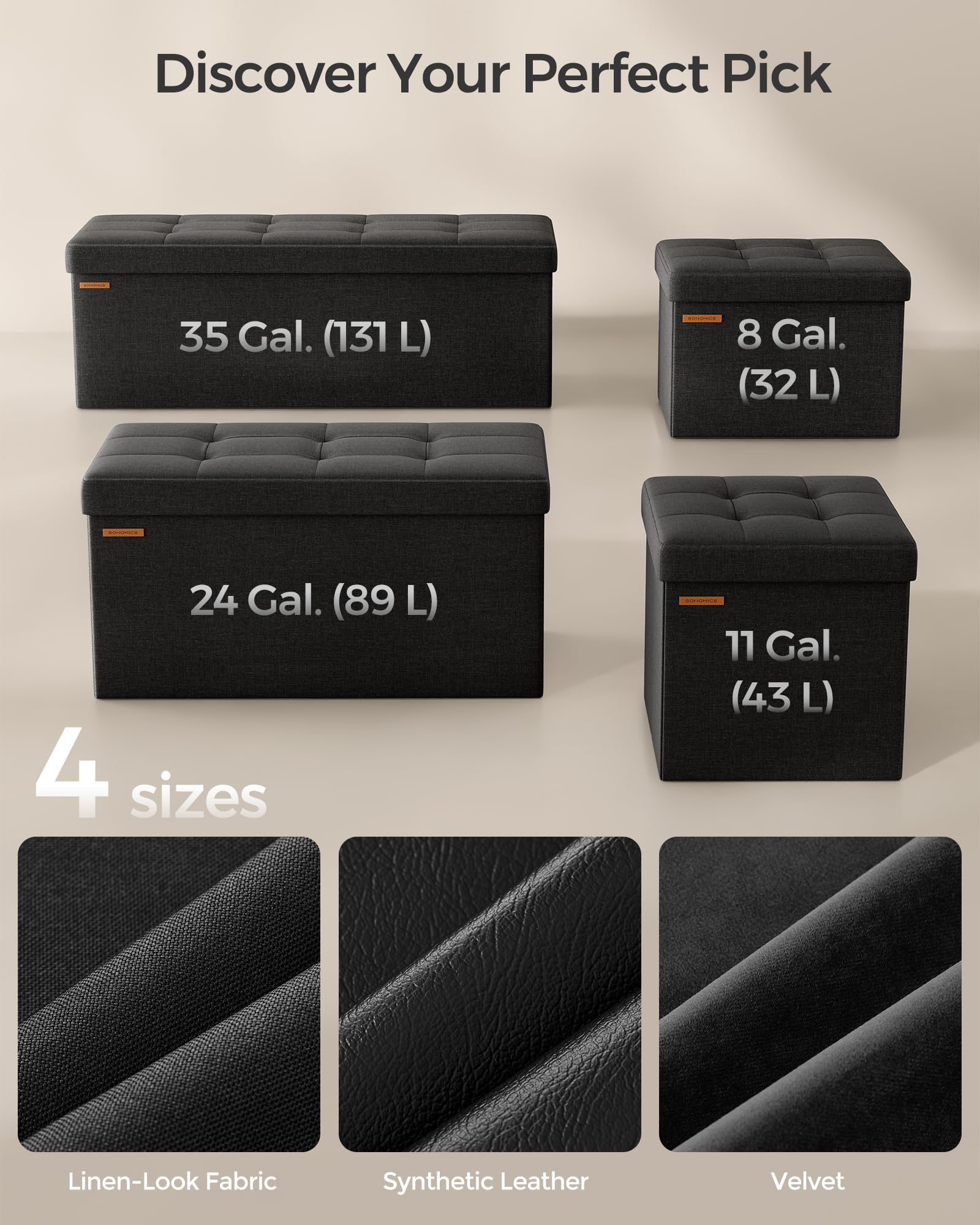 43.3 Inches Folding Storage Ottoman Bench