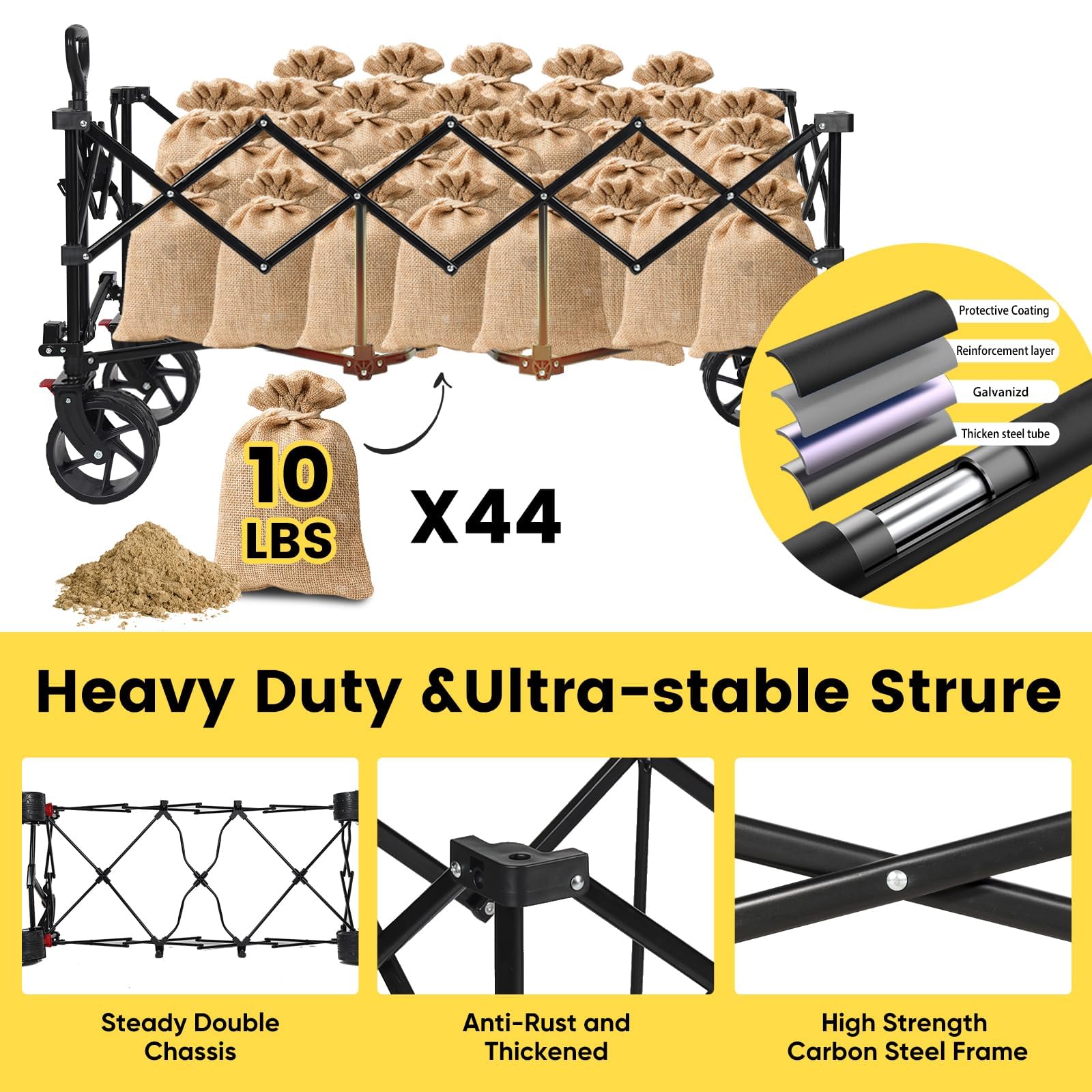 48''L Collapsible Foldable Extended Wagon with 660lbs Weight Capacity