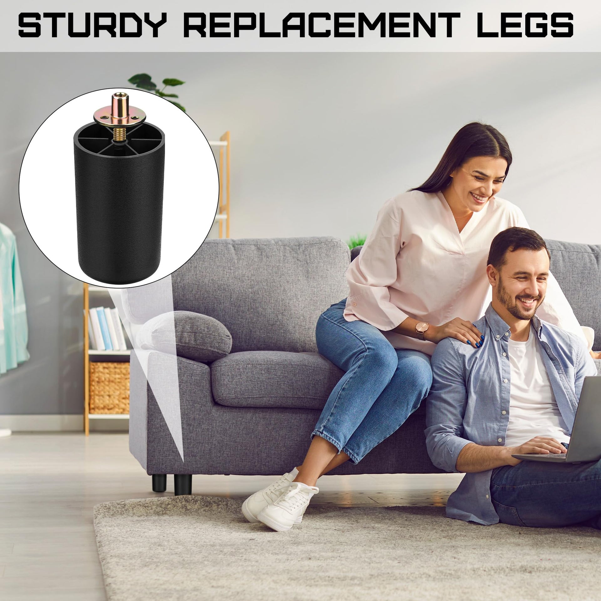 16 Pack 3 Inch Plastic Furniture Legs with M8 T