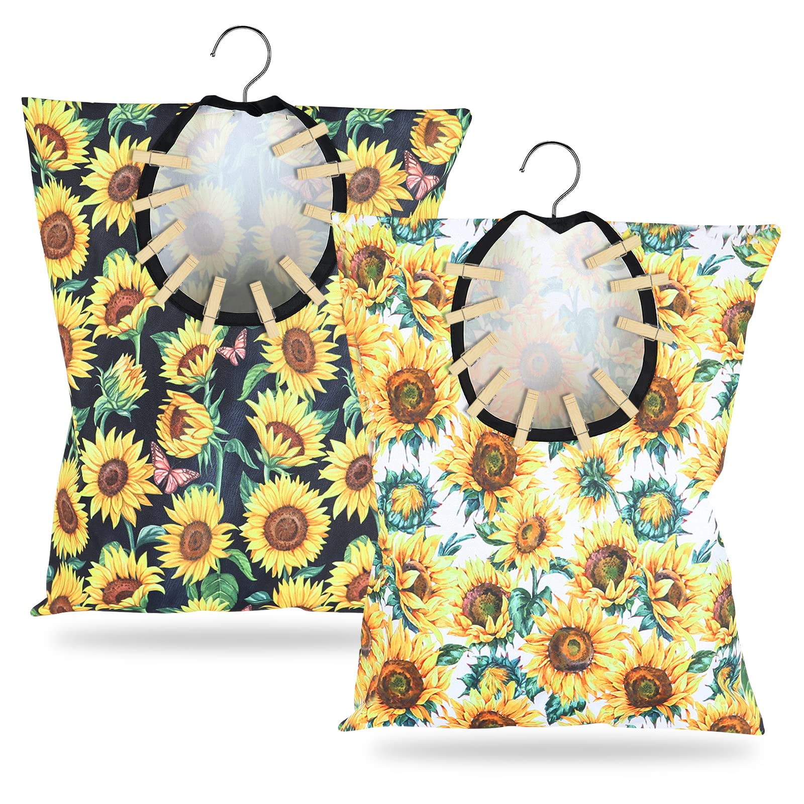 2 Pcs Sunflower Clothes Pin Bag Clothespin Bag Holder Clothespin Holder 15 X 11 Inch Clothes Pin Hanging Bag Clothespin Bag for Clothesline Outdoor Outside Wardrobe and Laundry Room (2 Count)