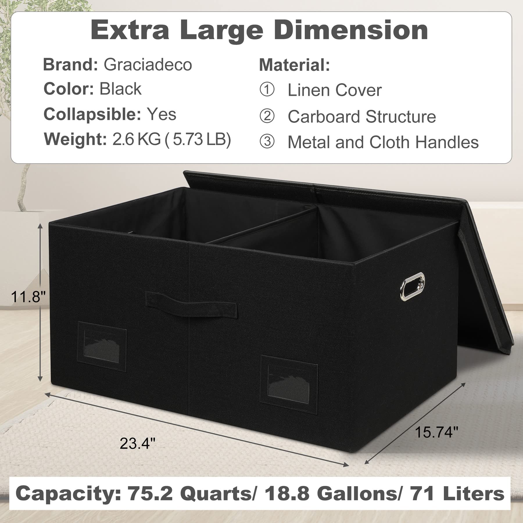 75 Quarts Extra Large Decorative Storage Bins with Lids