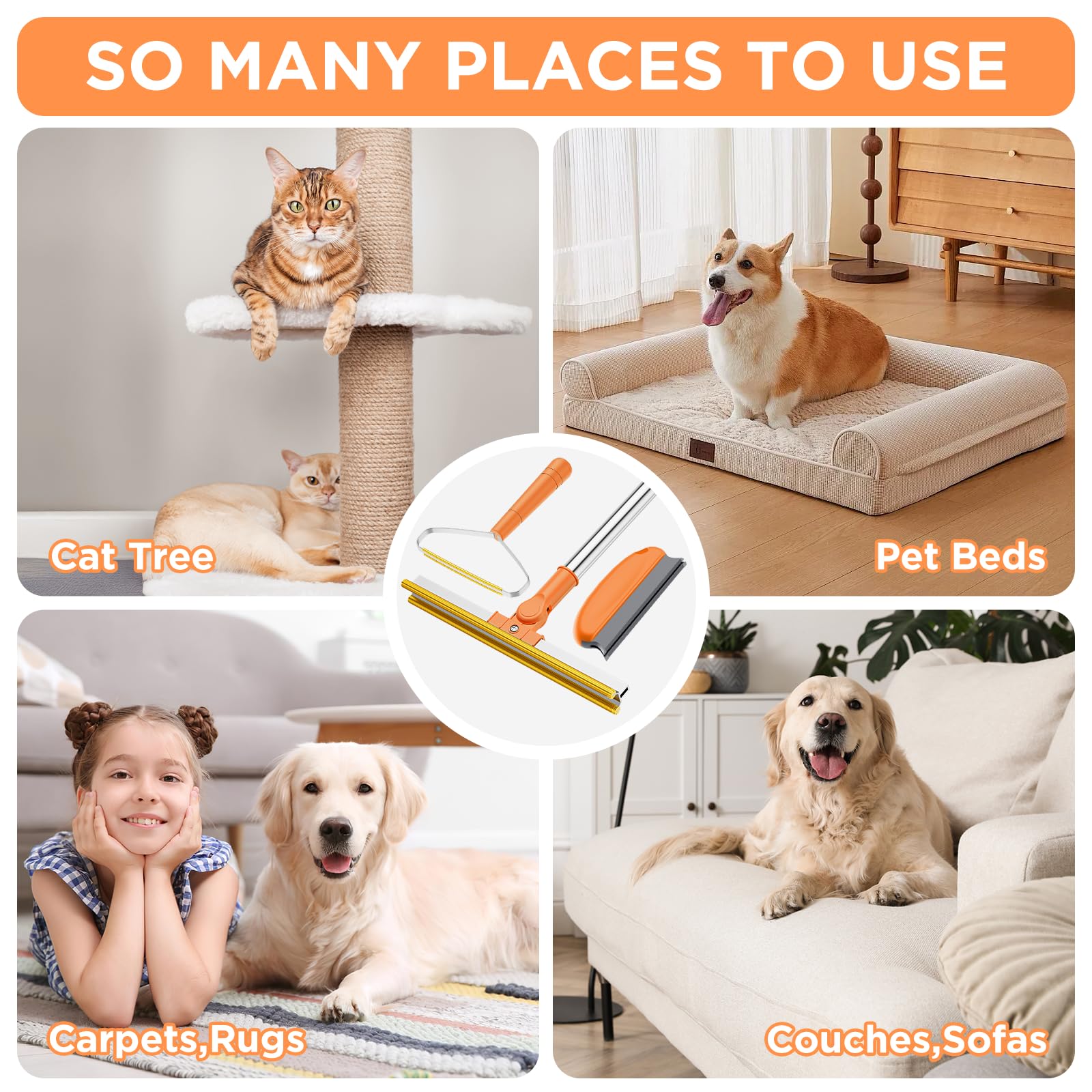 3 in 1 Carpet Rake for Pet Hair Removal