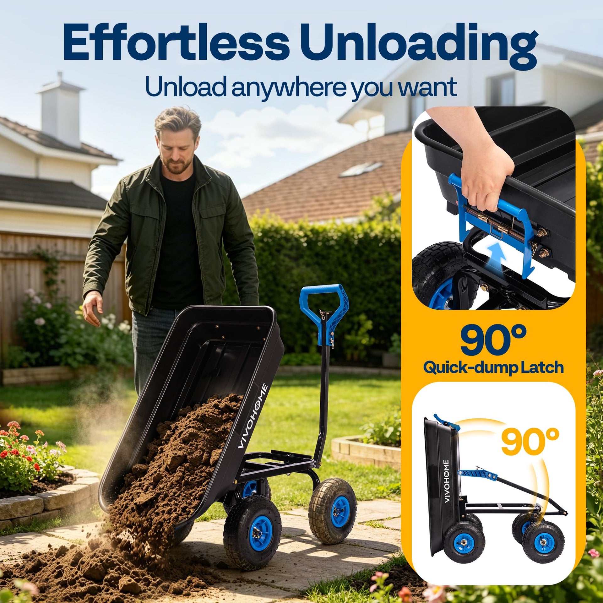 660lbs Wheelbarrow Dump Garden Cart with 2