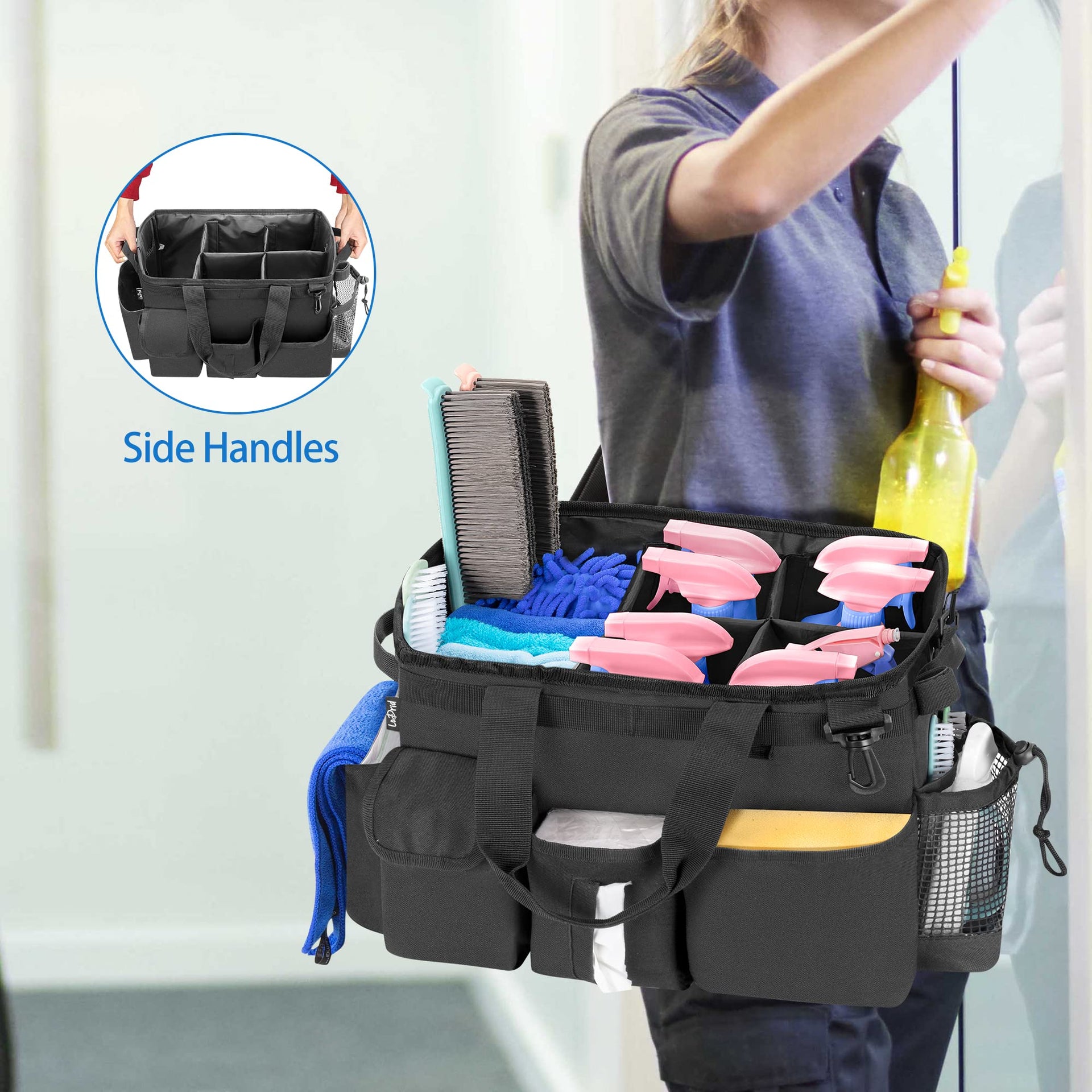 Large Wearable Cleaning Caddy Bag with Detachable Divider