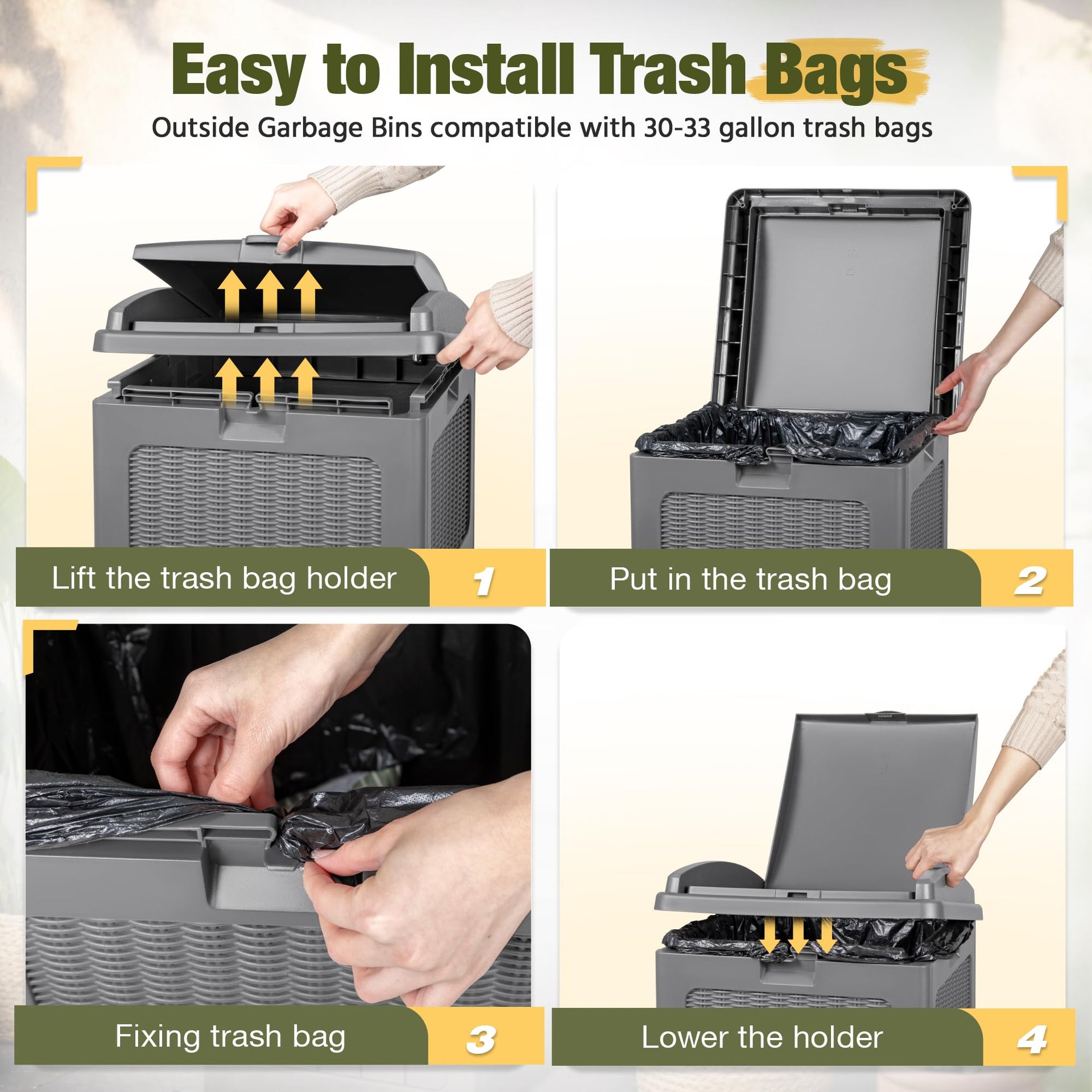 33 Gallon Outdoor Trash Can with Dual Lid (2 Count)
