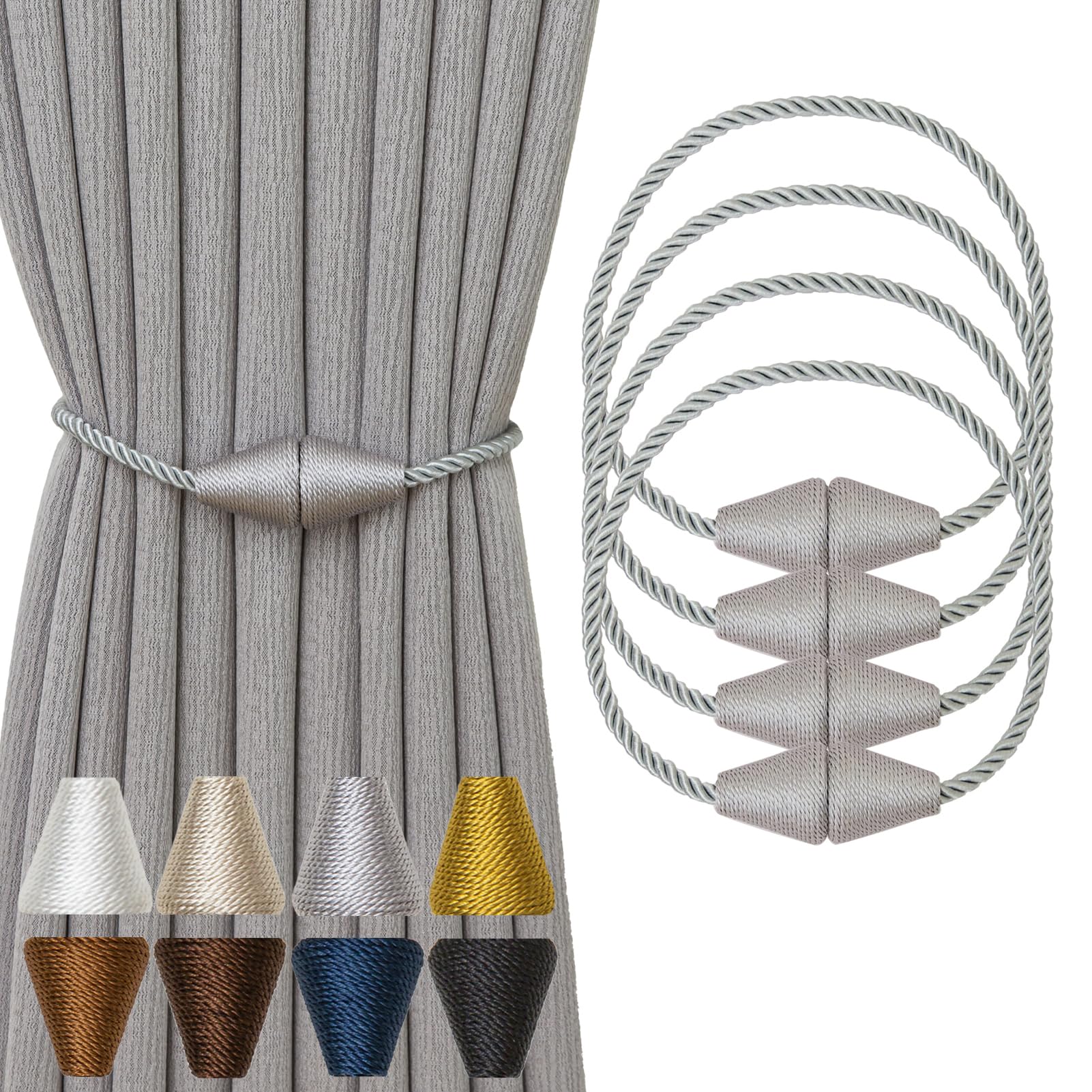 Magnetic Curtain Tiebacks 4 Pack Outdoor Rope Curtain Tie Backs Decorative Window Treatment Holdbacks for Home Decorative Curtain