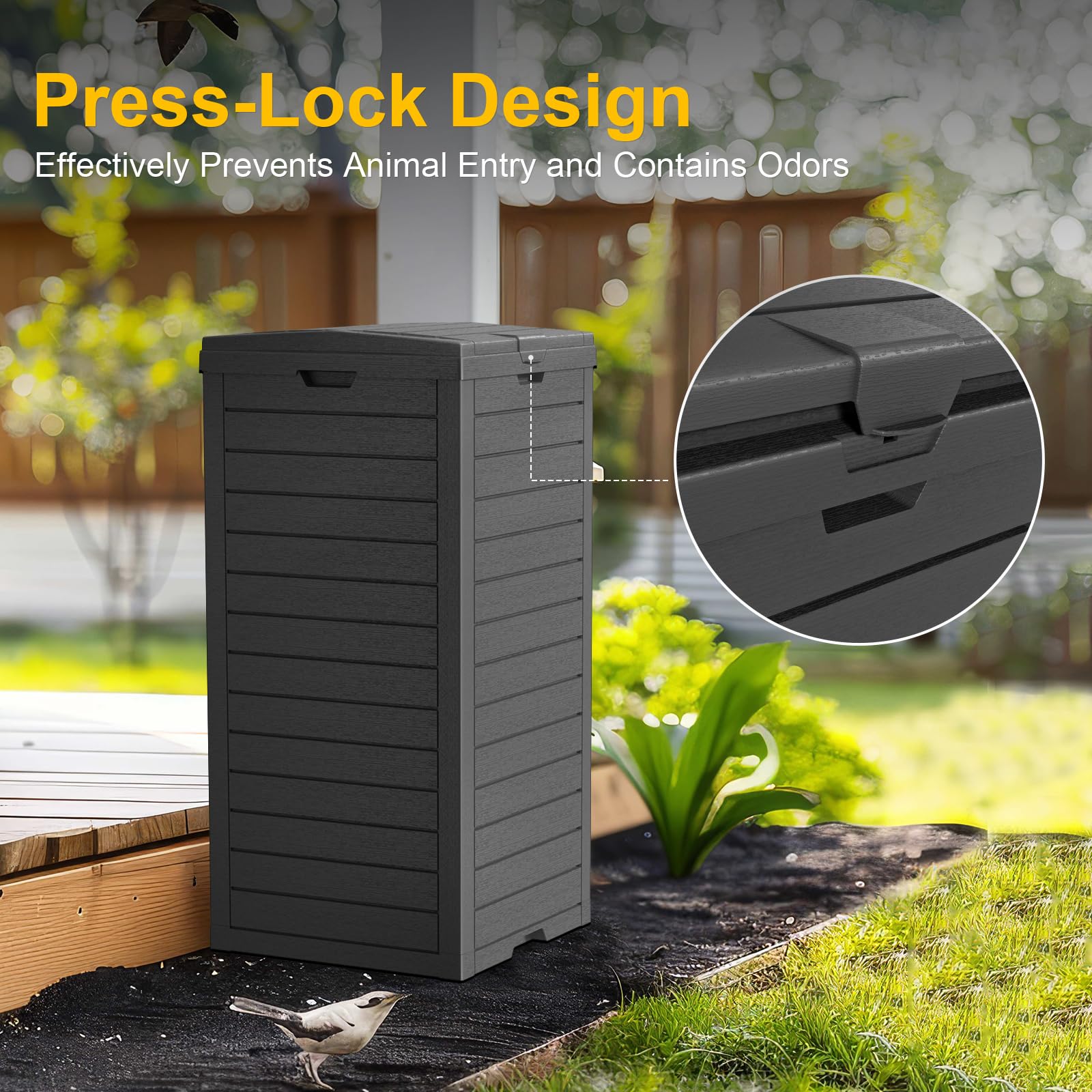 31 Gallon Outdoor Trash Can with Tiered Lid and Drip Tray