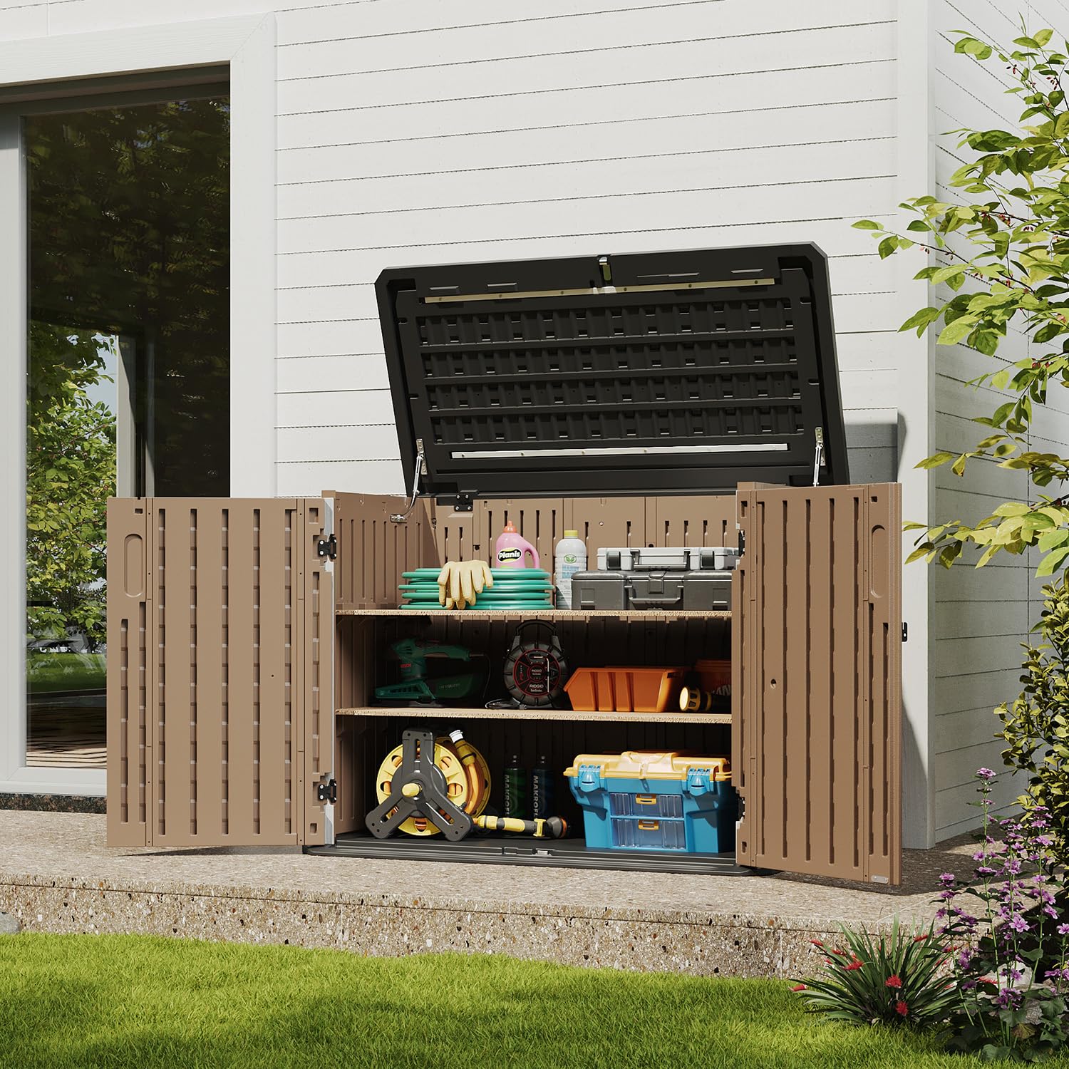 Outdoor Storage Cabinet 35 Cu.Ft Outdoor Trash Can Storage Shed