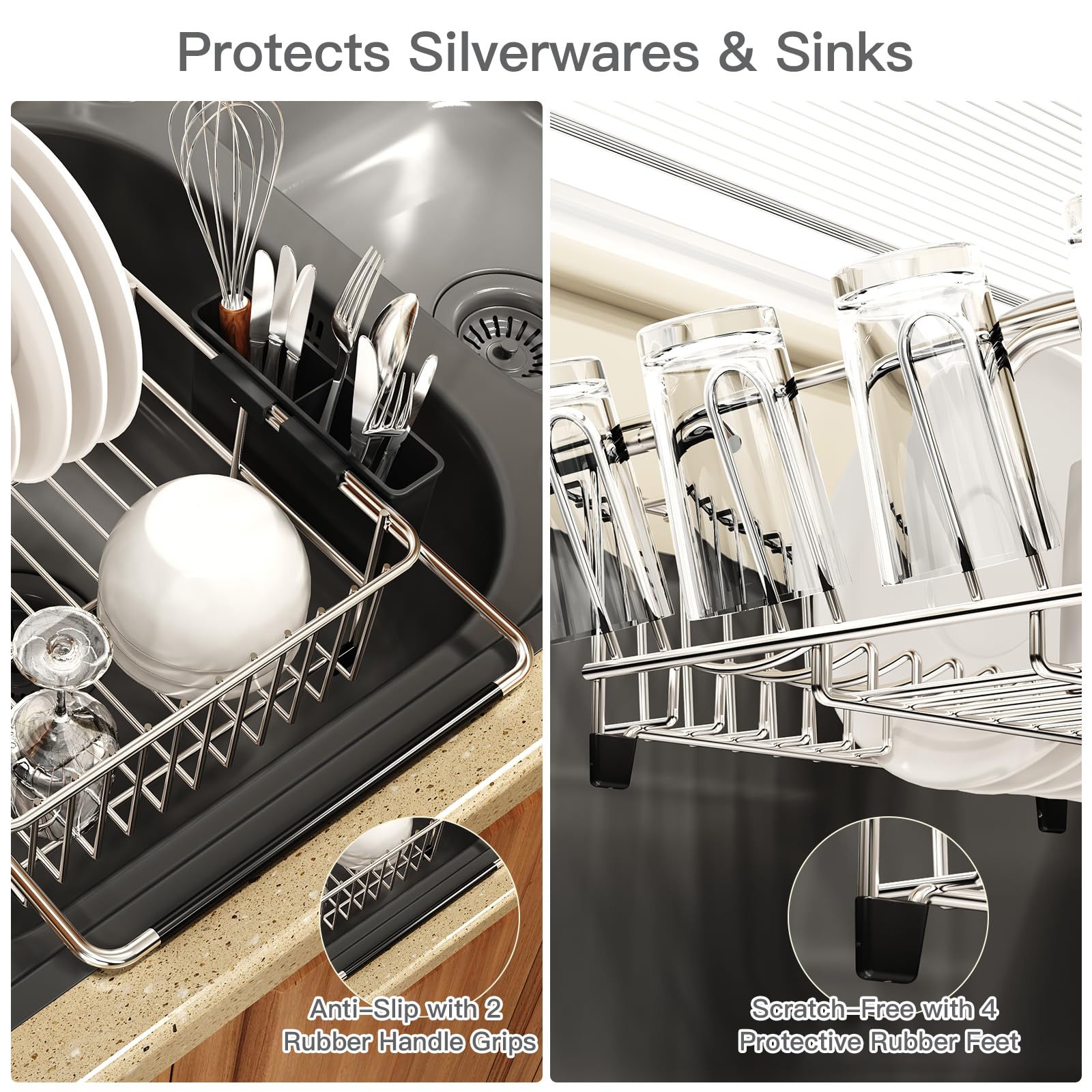 Dish Drying Rack Over The Sink with Utensil Holder
