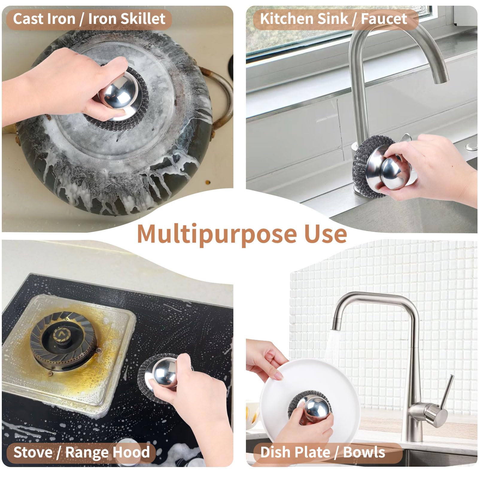 4pcs Steel Wool Scrubber with Replacement Wire Sponge Pads (6 Count) - ModHome Supplies