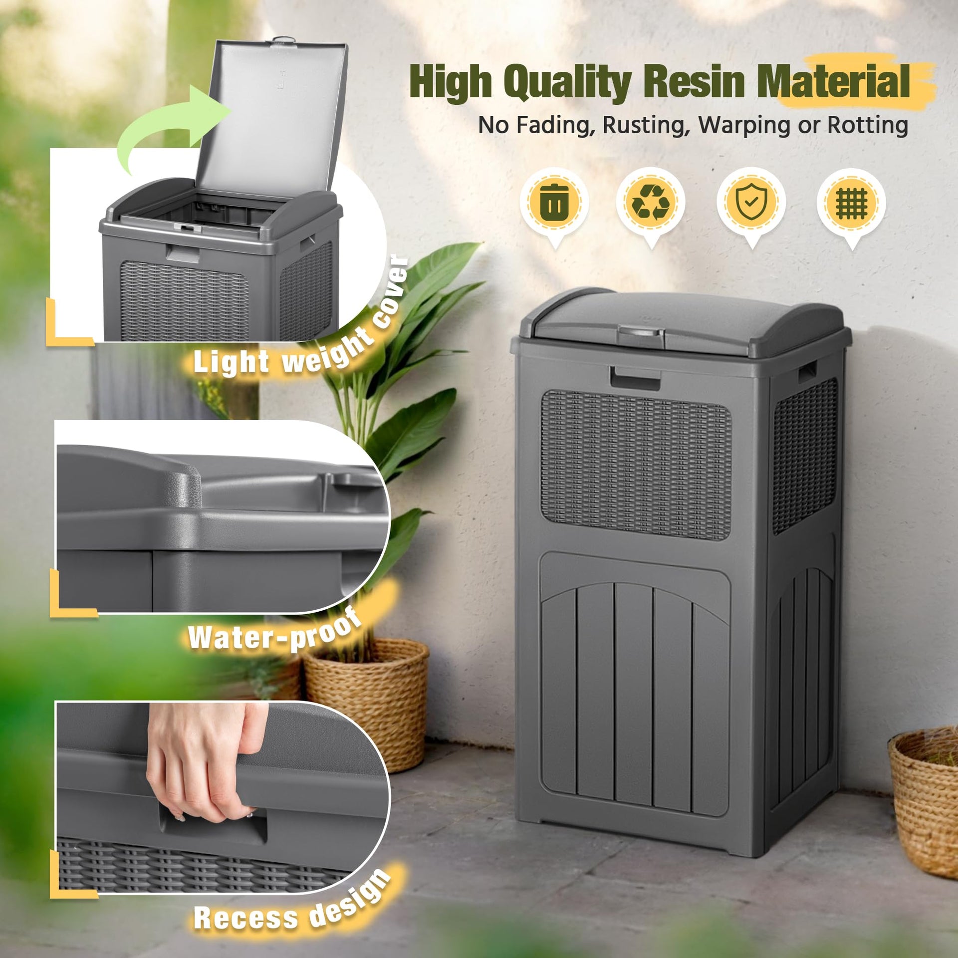 33 Gallon Outdoor Trash Can with Dual Lid (2 Count)
