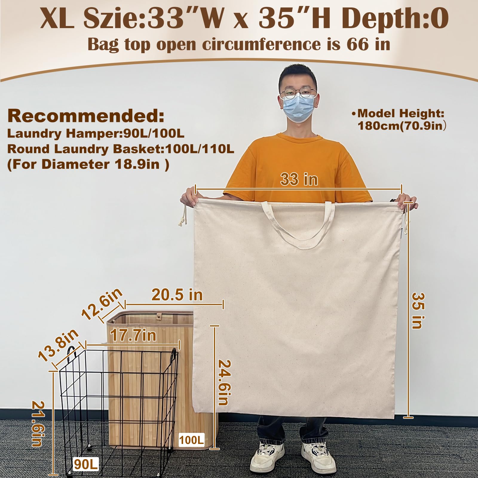 Cotton Canvas Laundry Bag with Handles & Drawstring