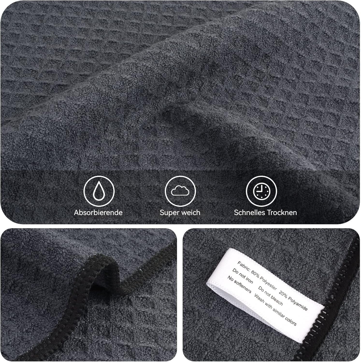 Waffle Microfiber Dish Cloths Gray Kitchen Towels (6 Count)